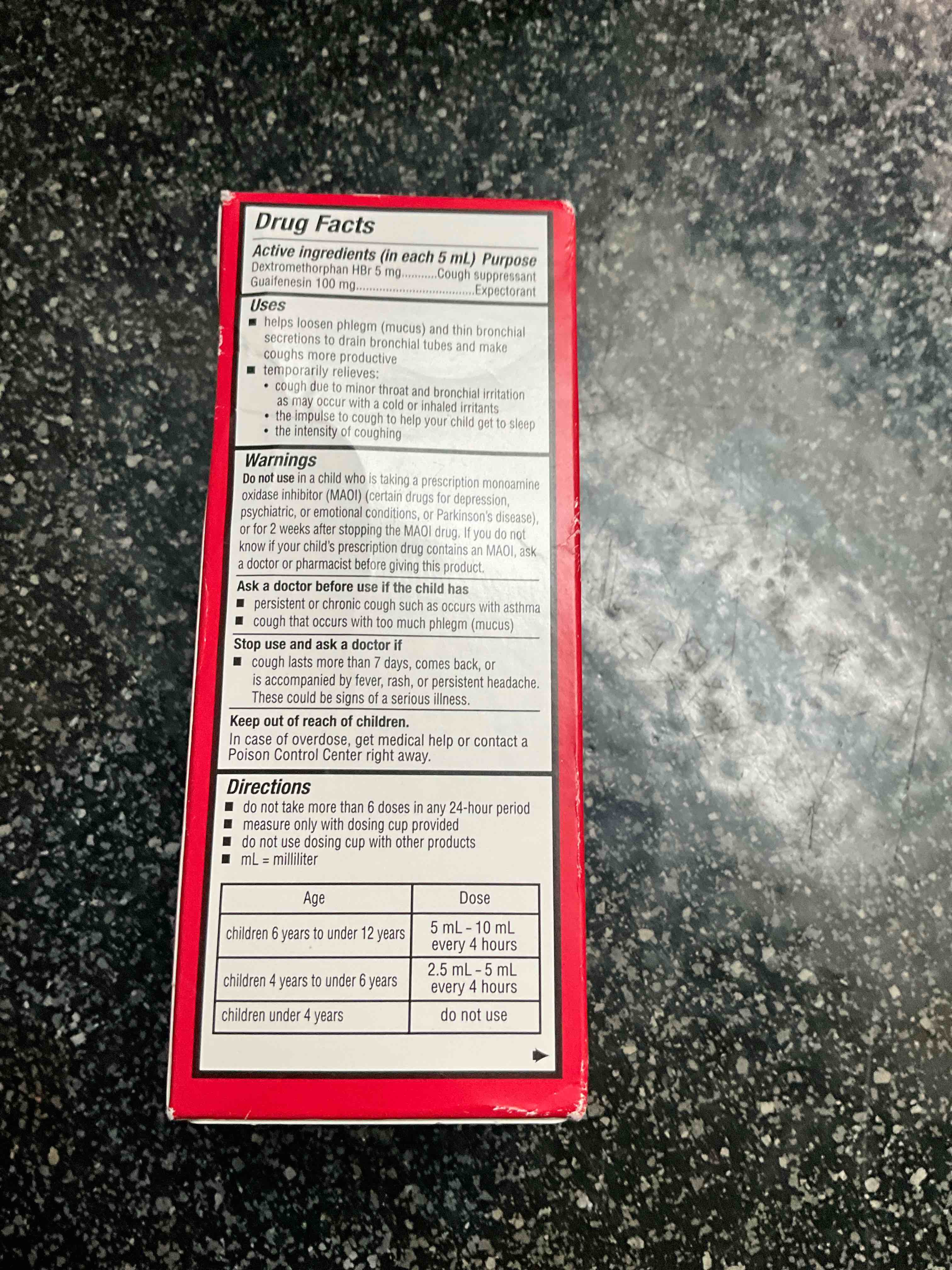 Condition photo showing As Is for Family Wellness - Children’s Mucus Relief - Cough Suppressant & Expectorant 4 oz - Cherry 