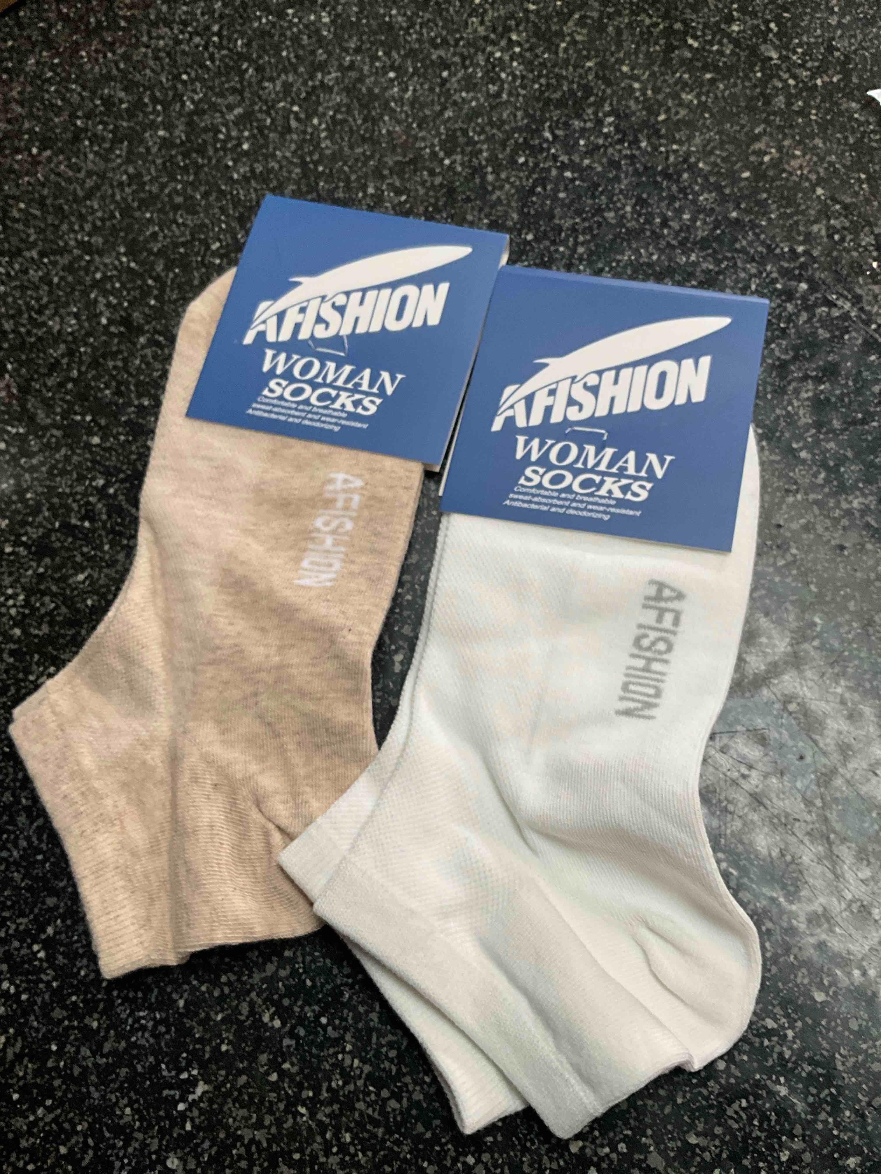 Condition photo showing New/Like New for AFISHION - Woman’s Ankle Socks - brown/white - 2 pair