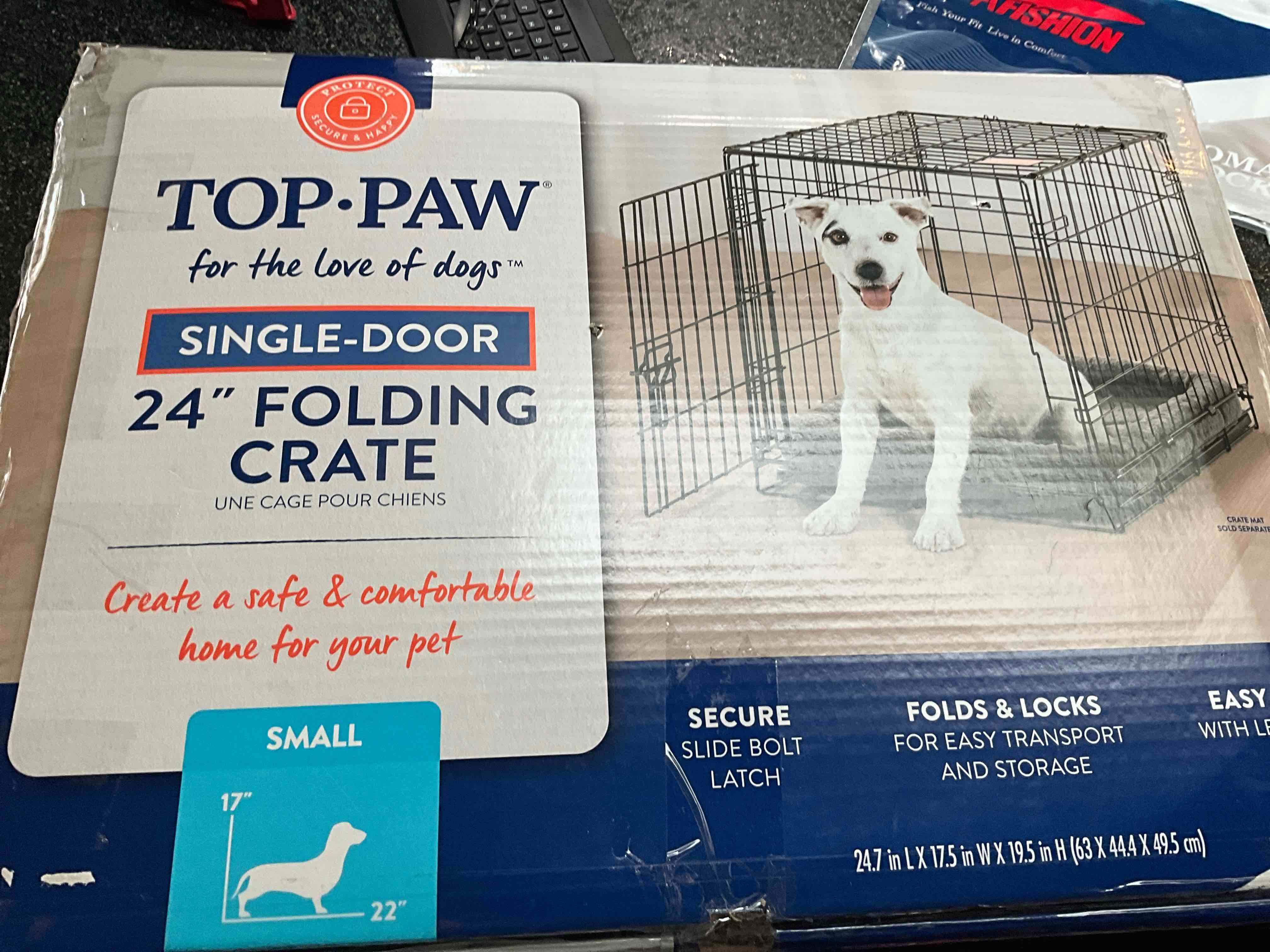 Condition photo showing New/Like New for Top Paw - Single Door - 24” Folding Crate - size - S 17 X 22 