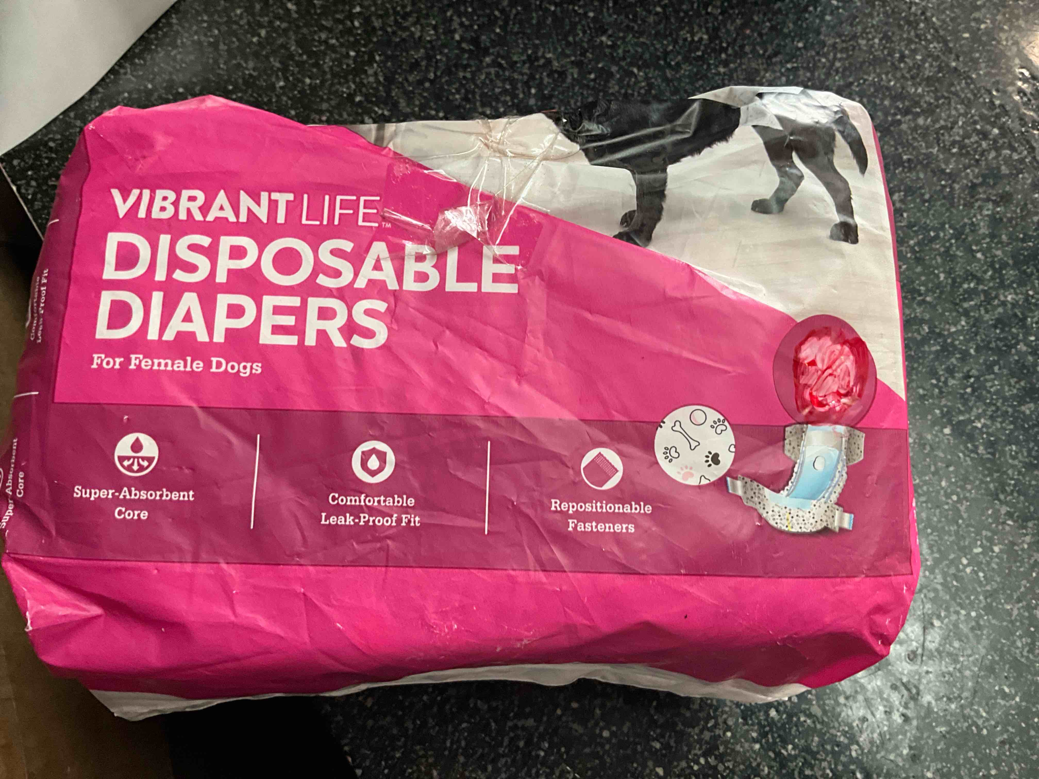 Condition photo showing As Is for Vibrant Life - Disposable Diapers for female dogs - 8 count - size - L 