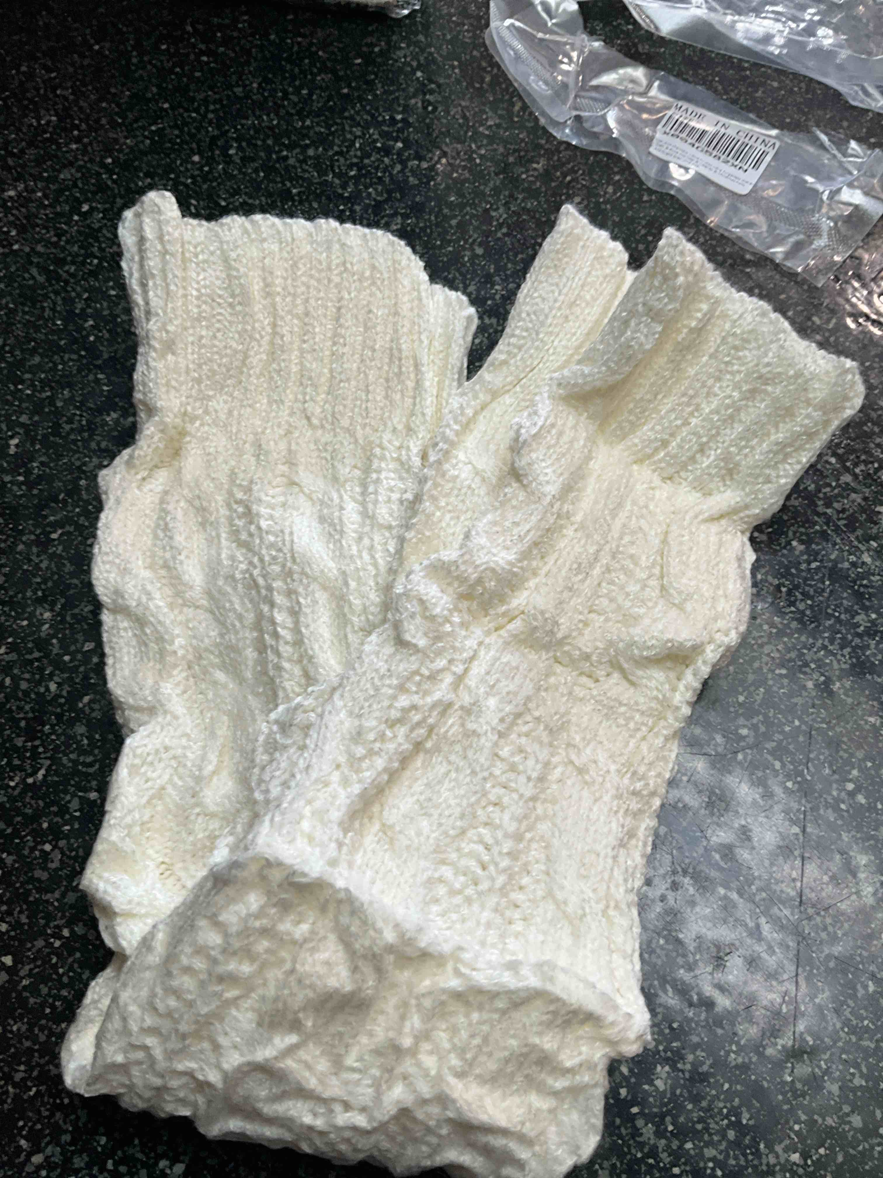 Condition photo showing New/Like New for Winter Arm Warmers - Cable Knitted - Long Fingerless Gloves - White 