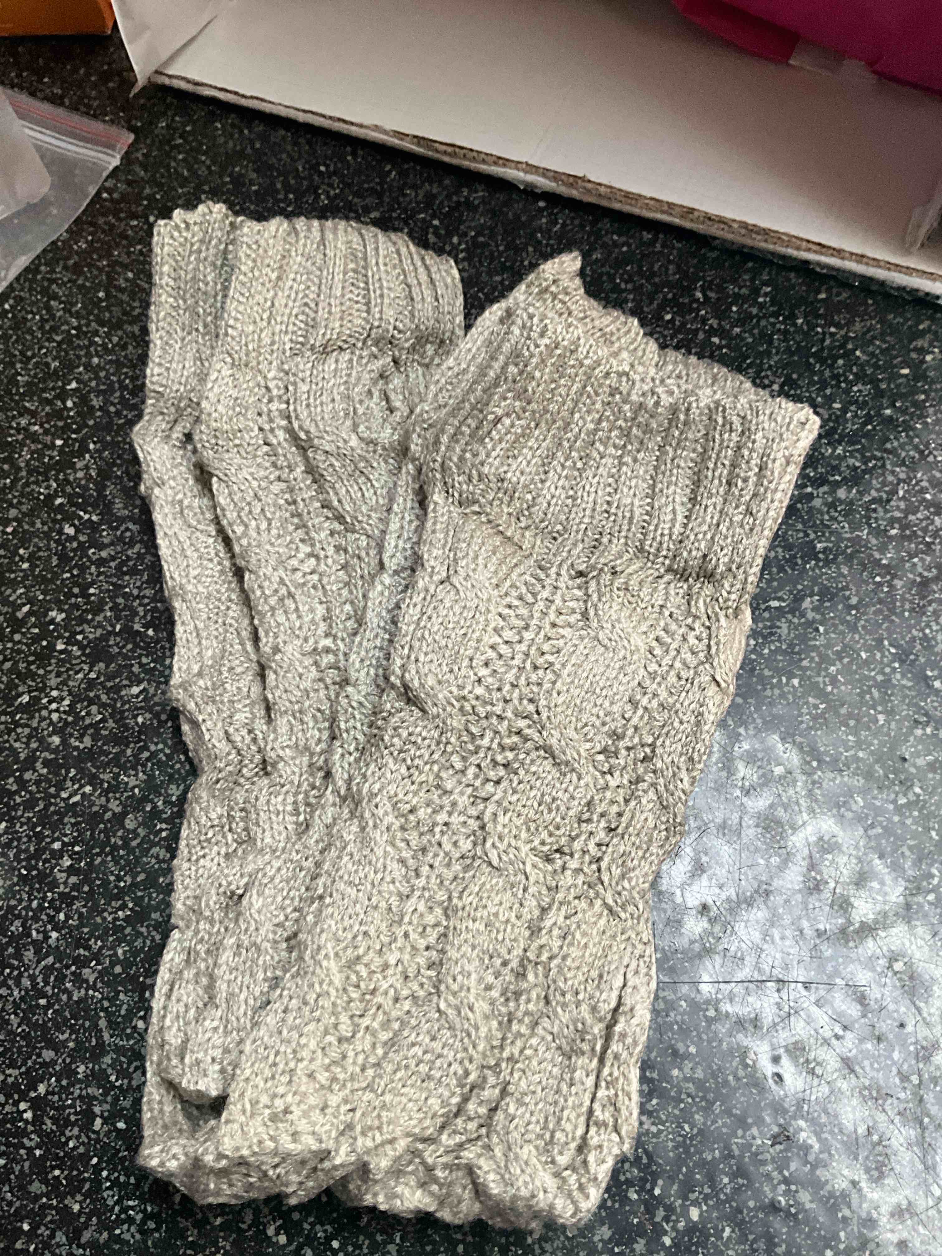 Condition photo showing New/Like New for Winter Arm Warmers - Cable Knitted - Long Fingerless Gloves - Grey 