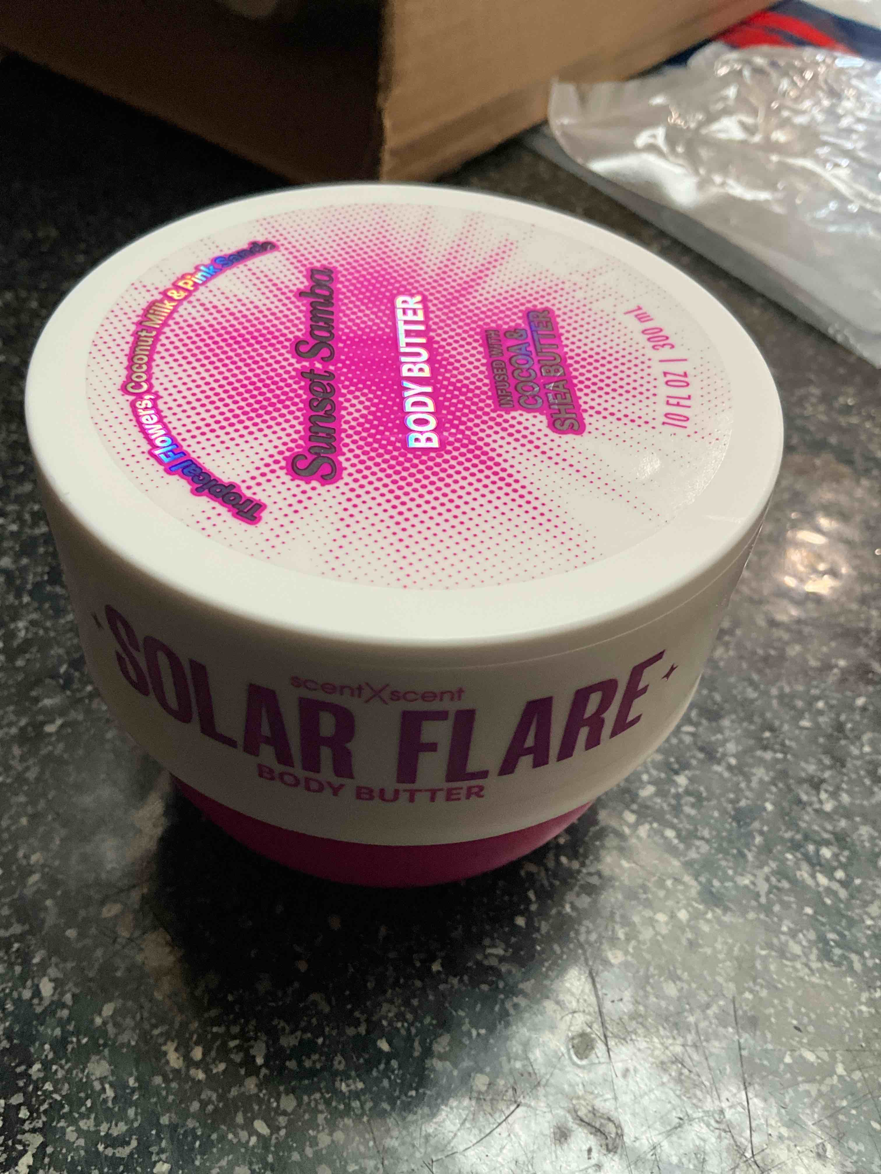 Condition photo showing New/Like New for Solar Flare - Sunset Samba - Body Butter - Infused with Cocoa & Shea Butter - 10 oz 
