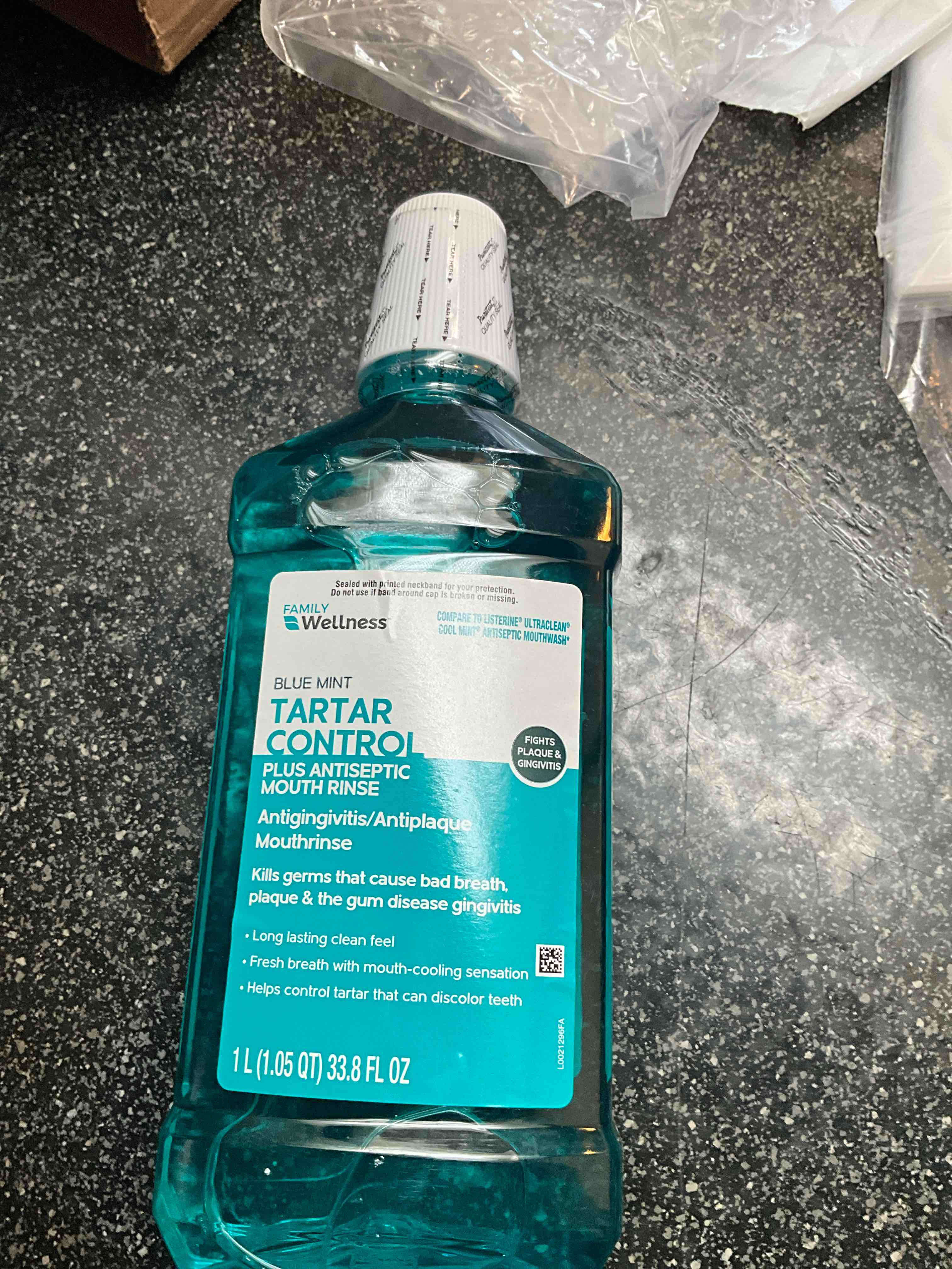 Condition photo showing New/Like New for Family Wellness - Blue Mint - Tartar Control/Antiseptic Mouth Rinse - 33.8 oz 