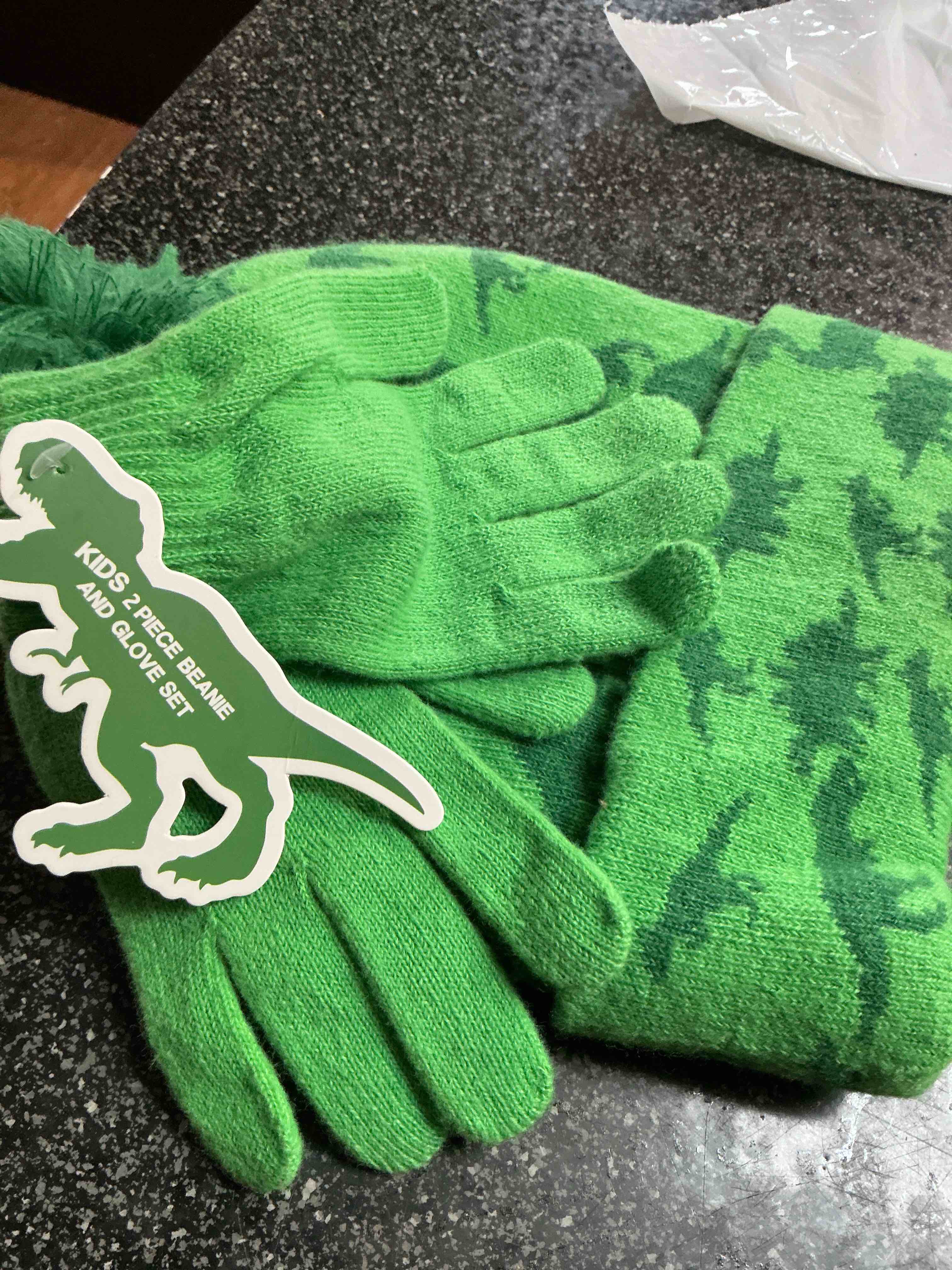 Condition photo showing New/Like New for Kids 2 Piece Beanie & Glove Set Green In Color 