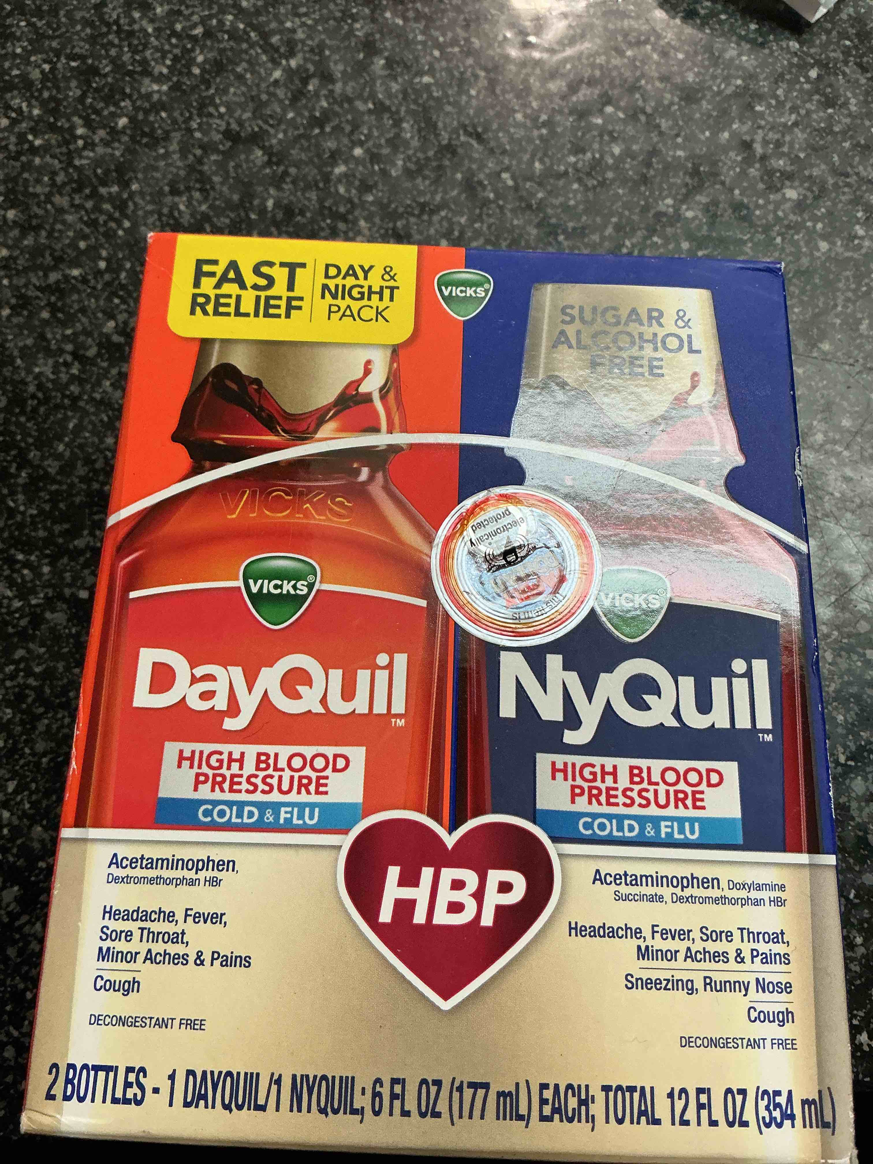 DayQuil & NyQuil High Blood Pressure Cold & Flu Relief Liquid, Multi-Symptom Daytime & Nighttime Relief for Cold, Cough, and Flu Symptoms, Sugar & Alcohol Free, 2 x 8 FL OZ