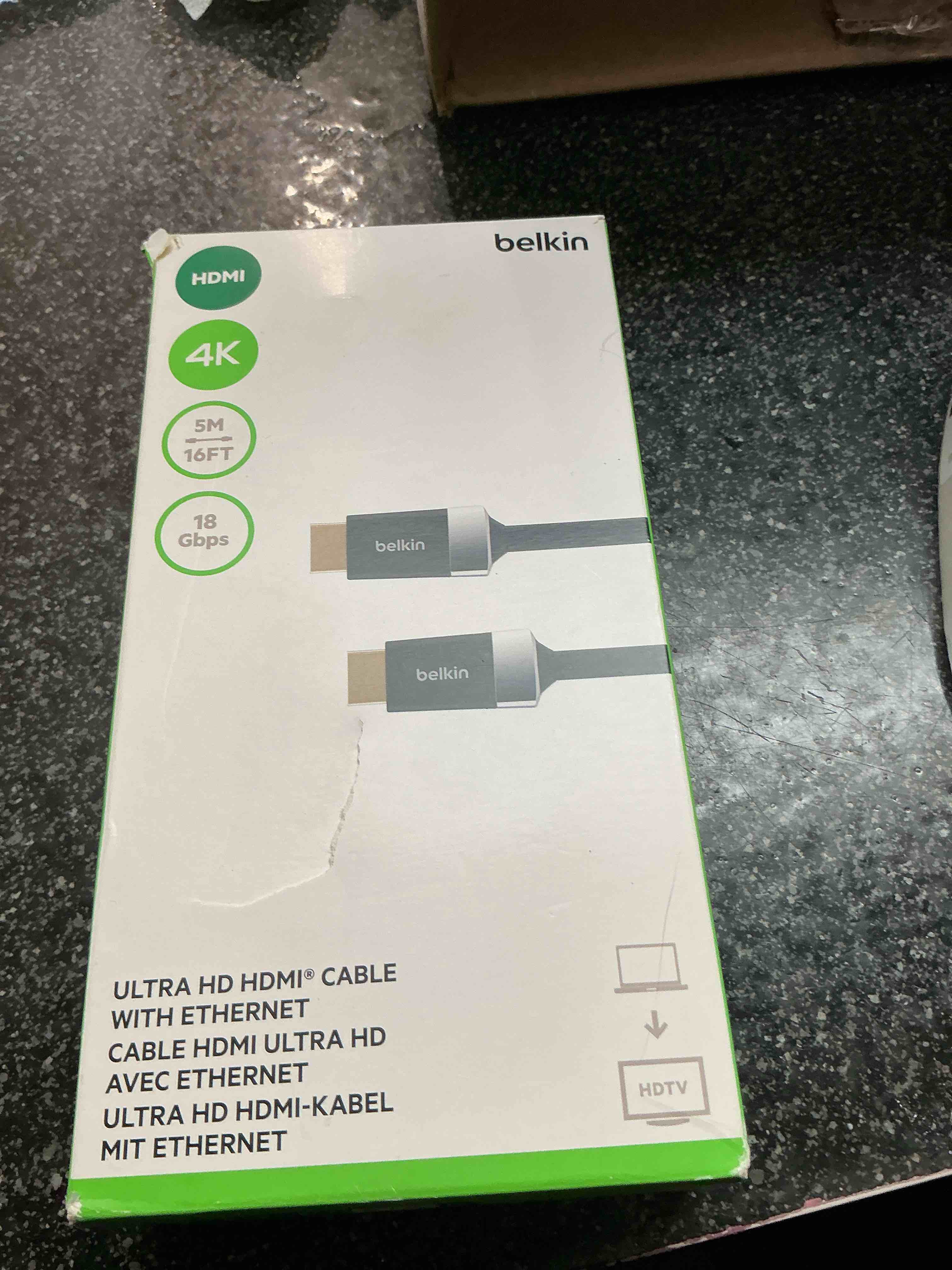 Condition photo showing New/Like New for Belkin 4 K HDMI 16 FT. Cable 18 GBPS 