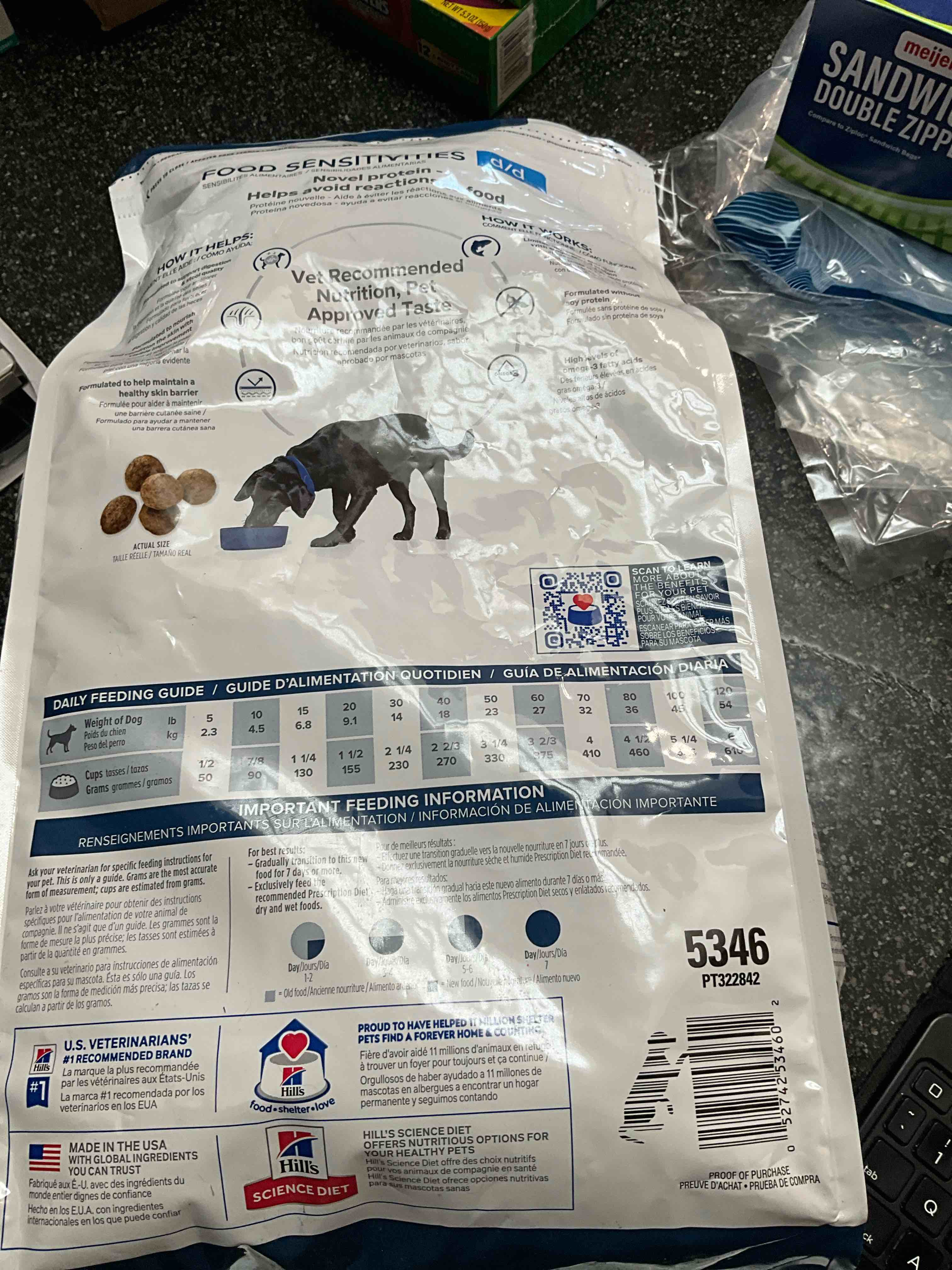 Condition photo showing As Is for Hill's Prescription Diet d/d Food Sensitivities Potato & Salmon Formula Dry Dog Food, Veterinary Diet, 8 lb. Bag