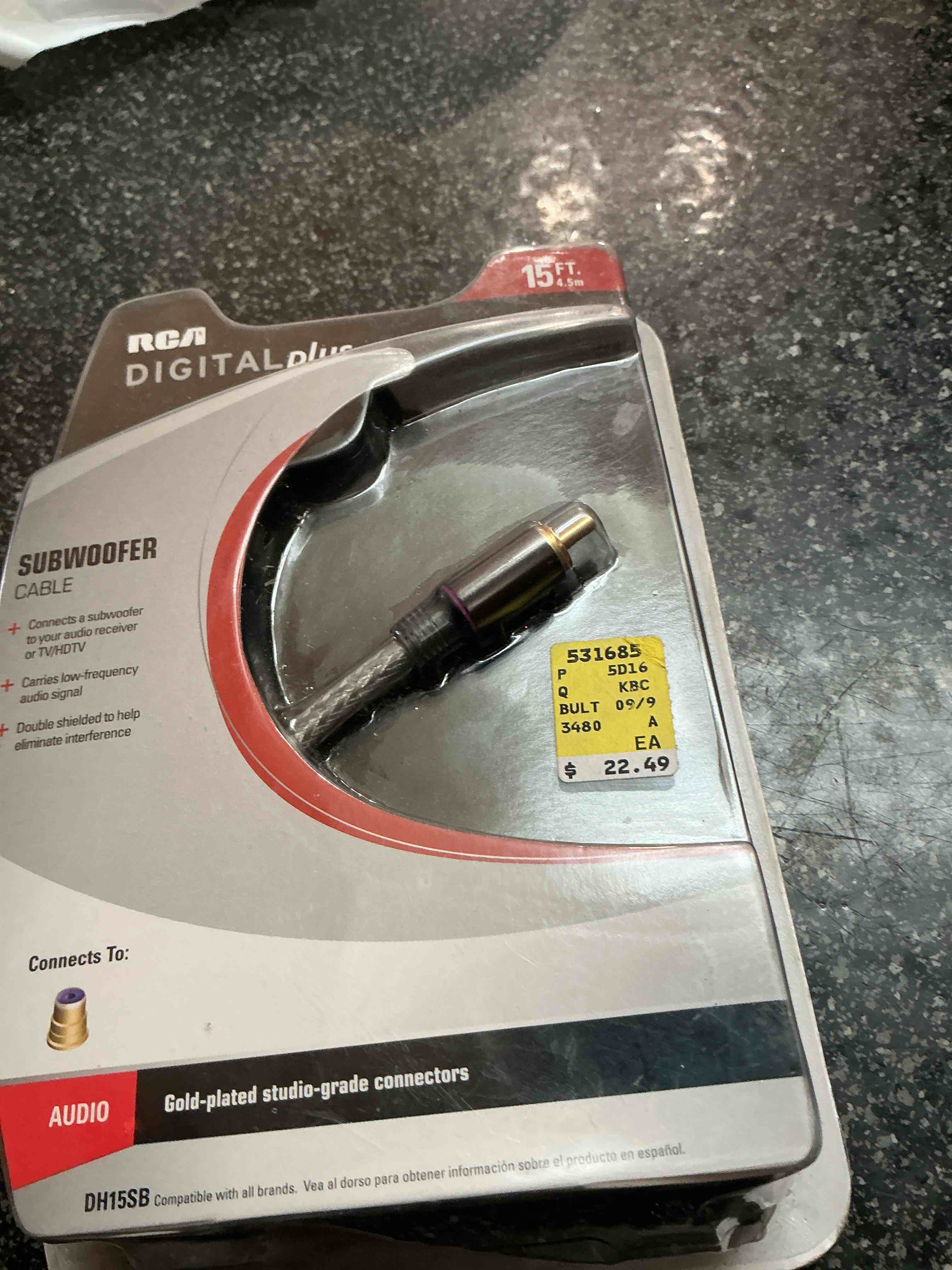 Condition photo showing New/Like New for RCA Digital Plus 15 FT. Subwoofer Cable 