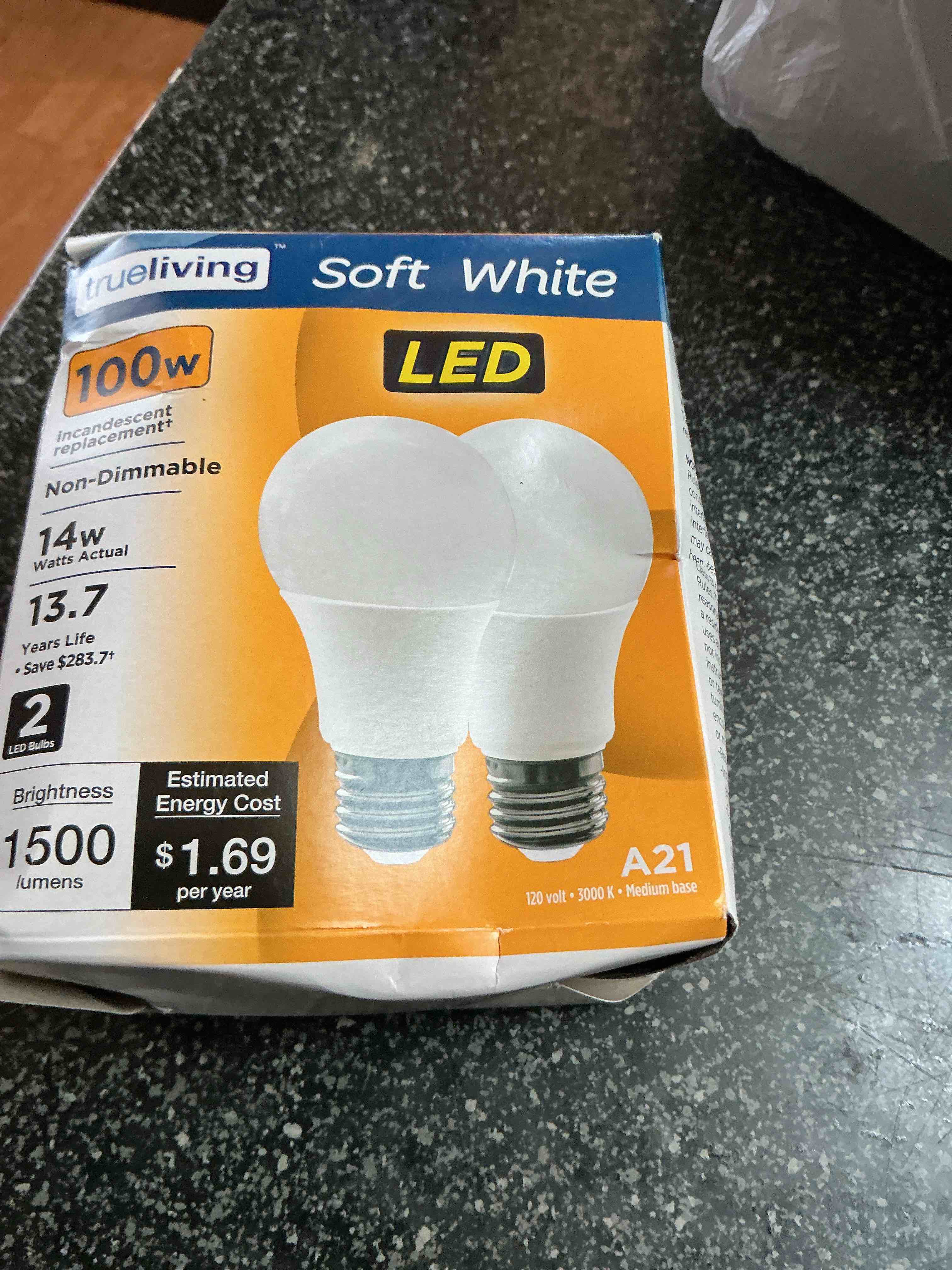 Condition photo showing New/Like New for TrueLiving Soft White 100 W. LED Light Bulb 2 Pack 