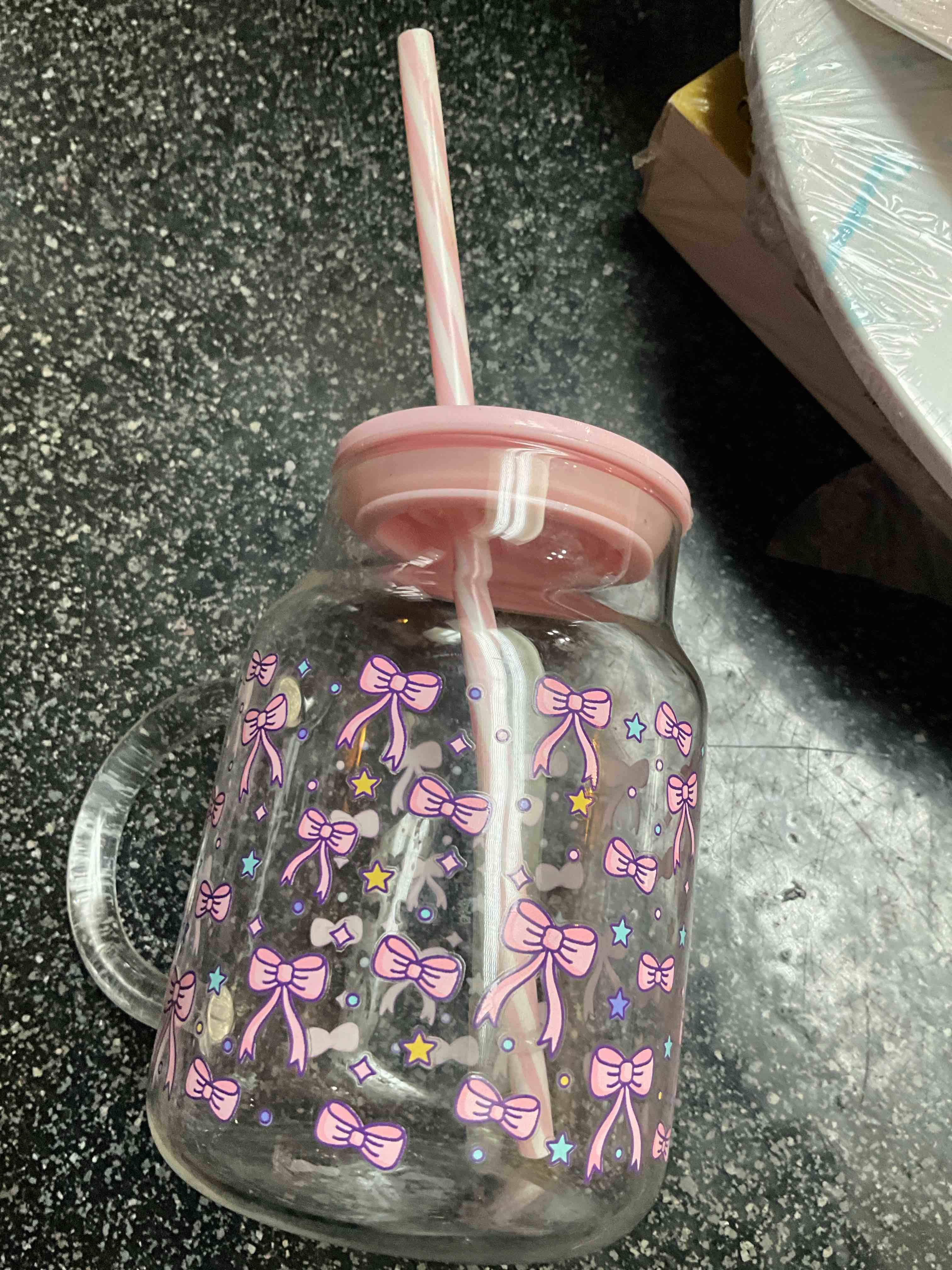 Condition photo showing New/Like New for Glass Mug with Lid & Straw 