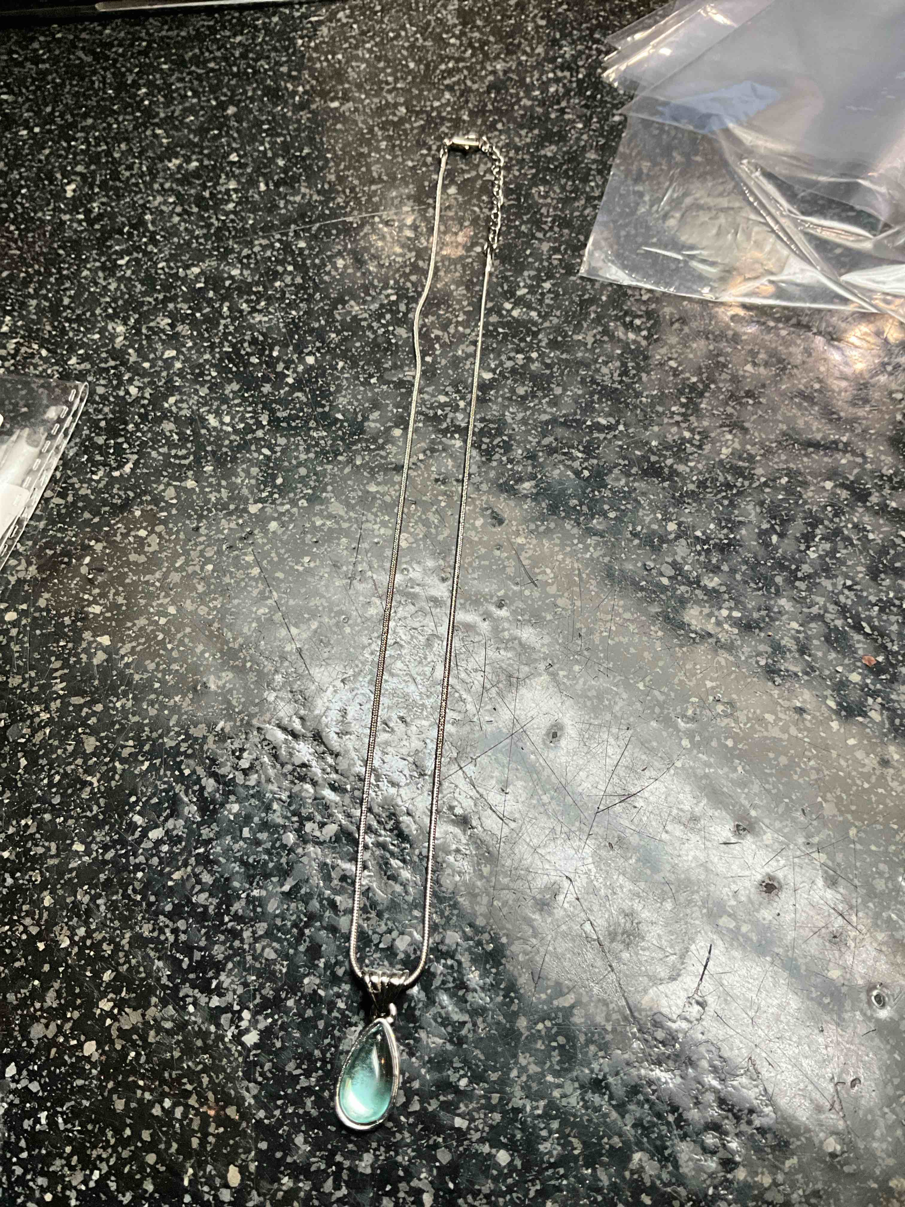 Condition photo showing New/Like New for Vacaonio Women’s Silver Aqua Stone  Necklace 