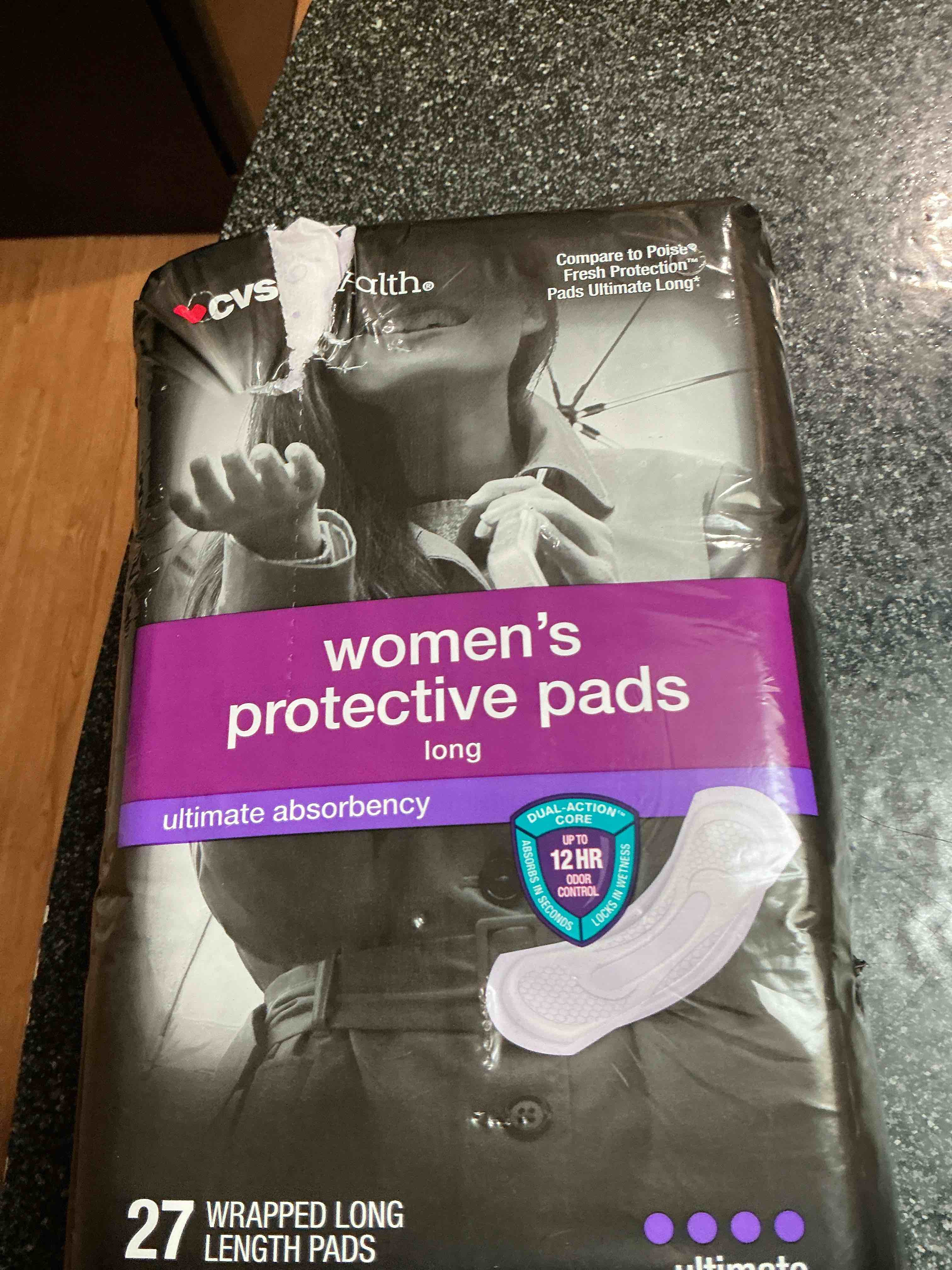 Condition photo showing New/Like New for CVS Health Women’s protective PadsLong 27 Wrapped Long enthusiast Pads Hold 12 HRS.