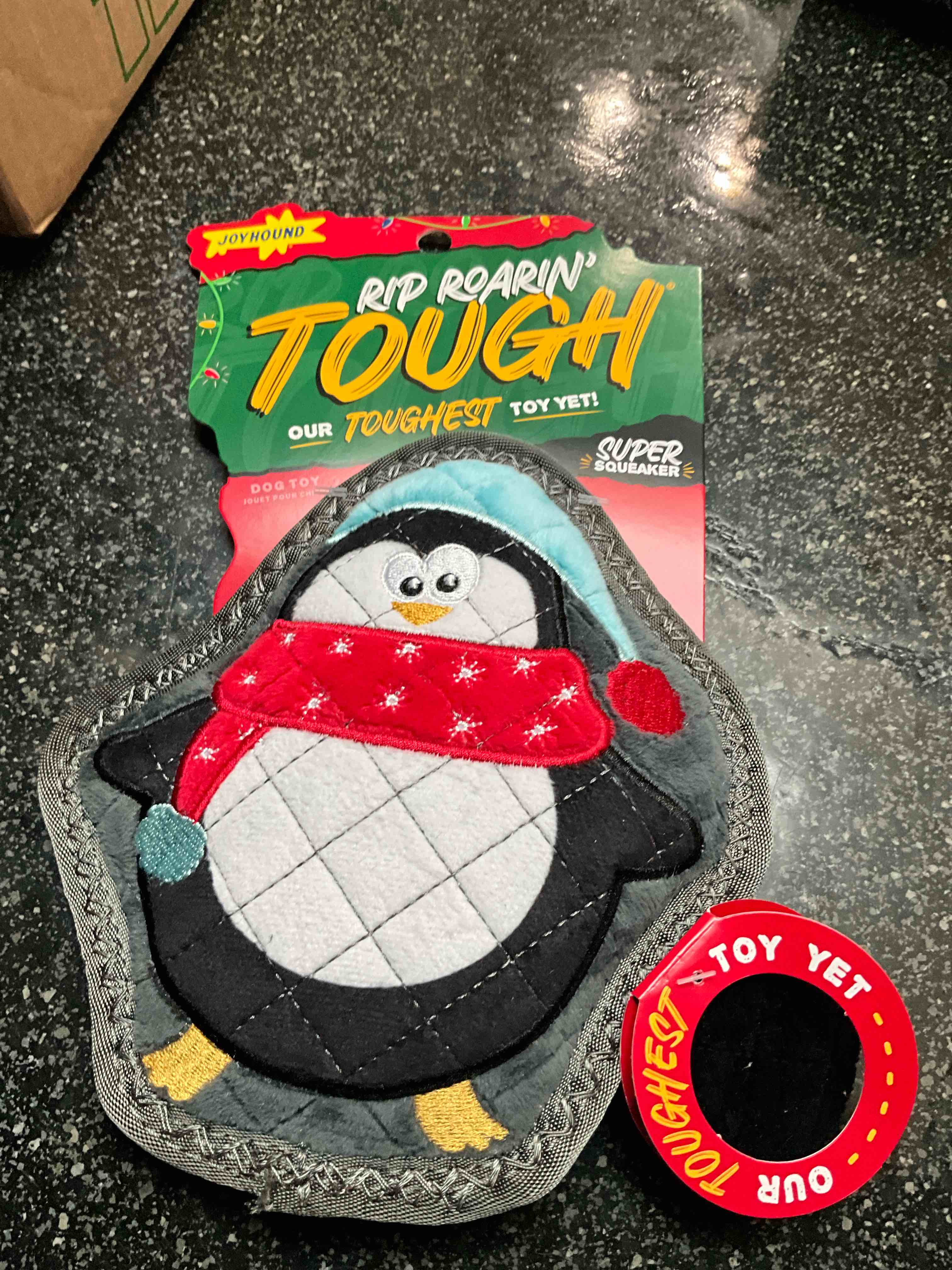 Condition photo showing New/Like New for Joyhound Christmas Dog Toy Rip Roarin' Tough Plush Penguin Holiday Squeaker Dog Toy - Aggressive Chewers