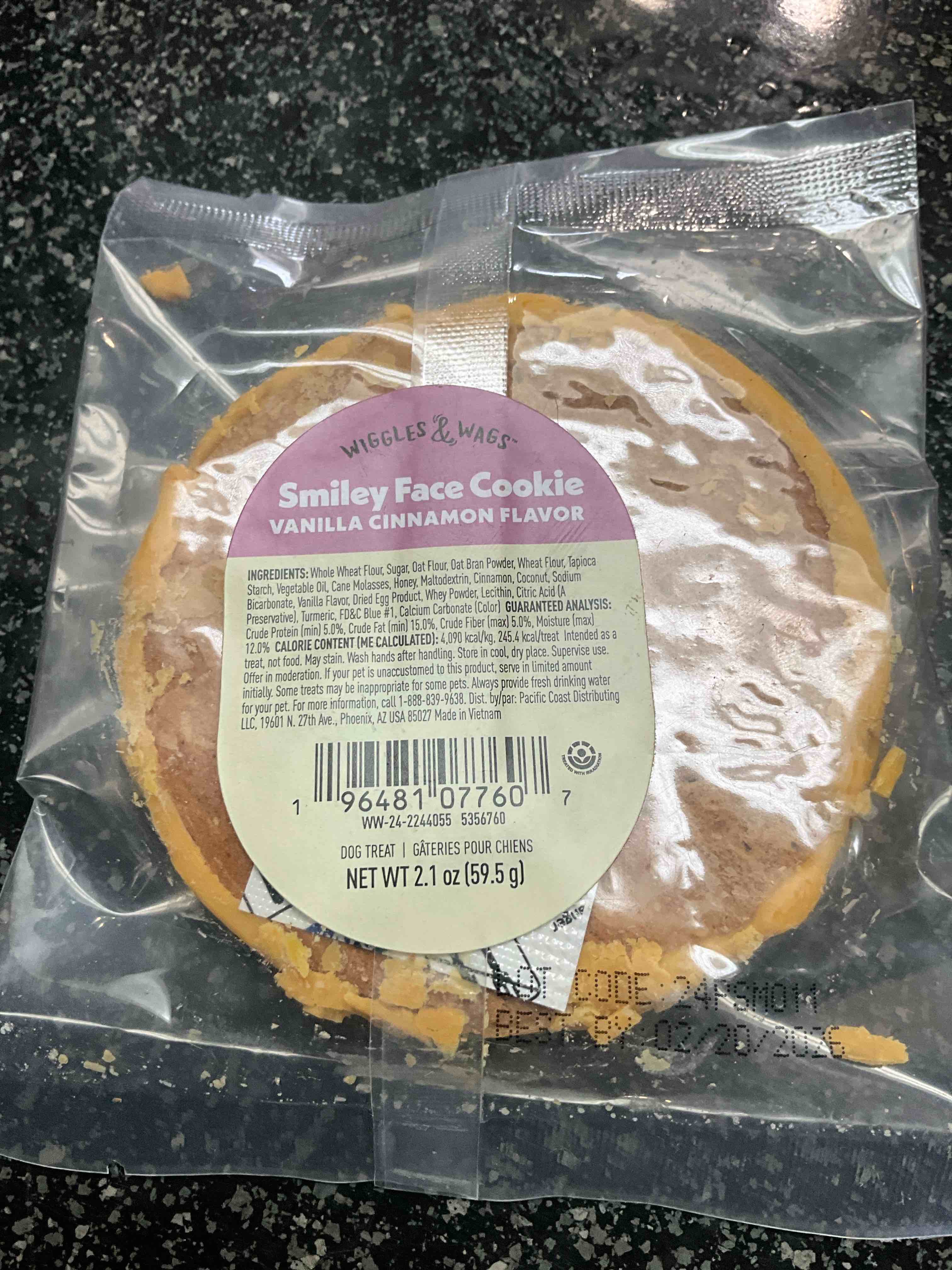 Condition photo showing As Is for Wiggles & Wags - Smiley Face Dog Cookie - 2.1 oz 