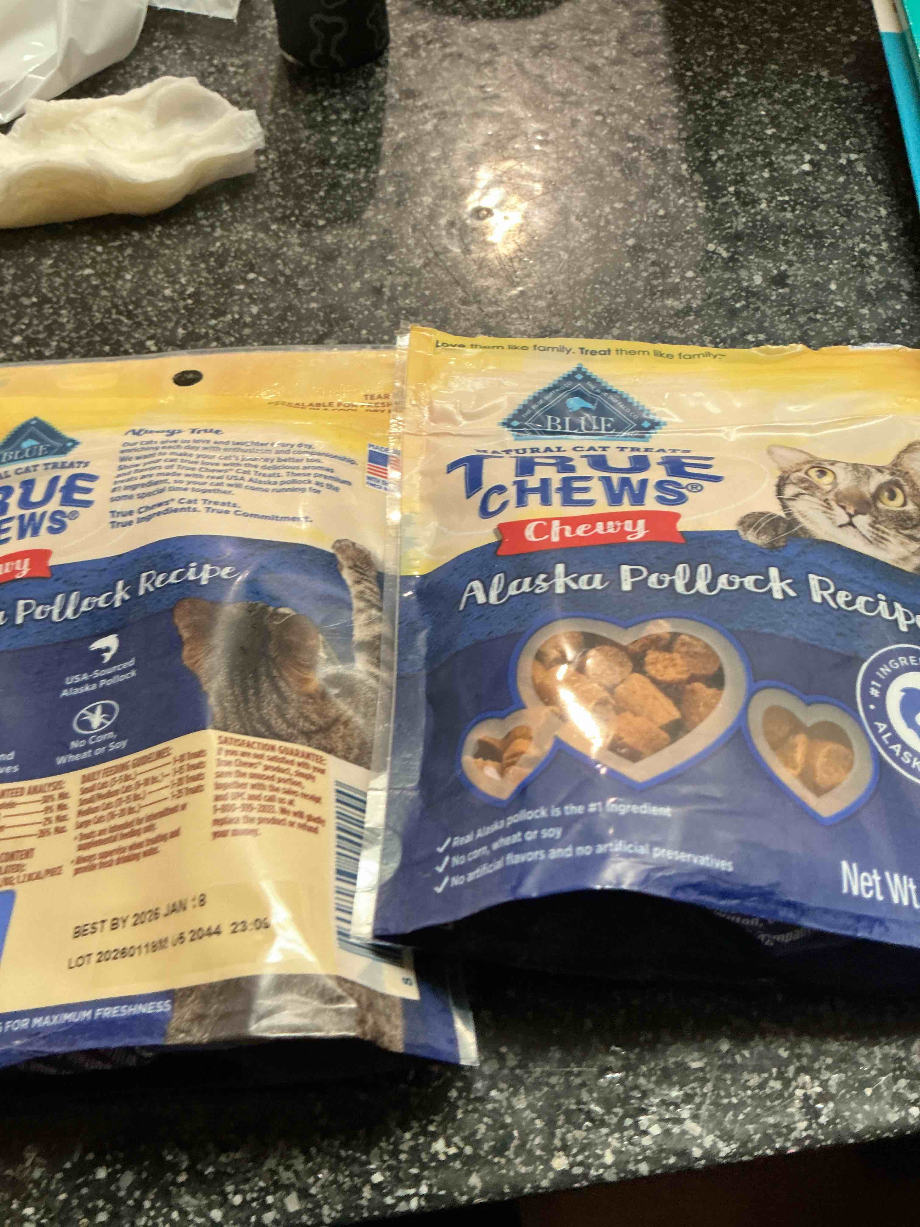 blue buffalo true chews natural chewy cat treats, made in the usa, alaska pollock recipe, 3-oz. resealable bag