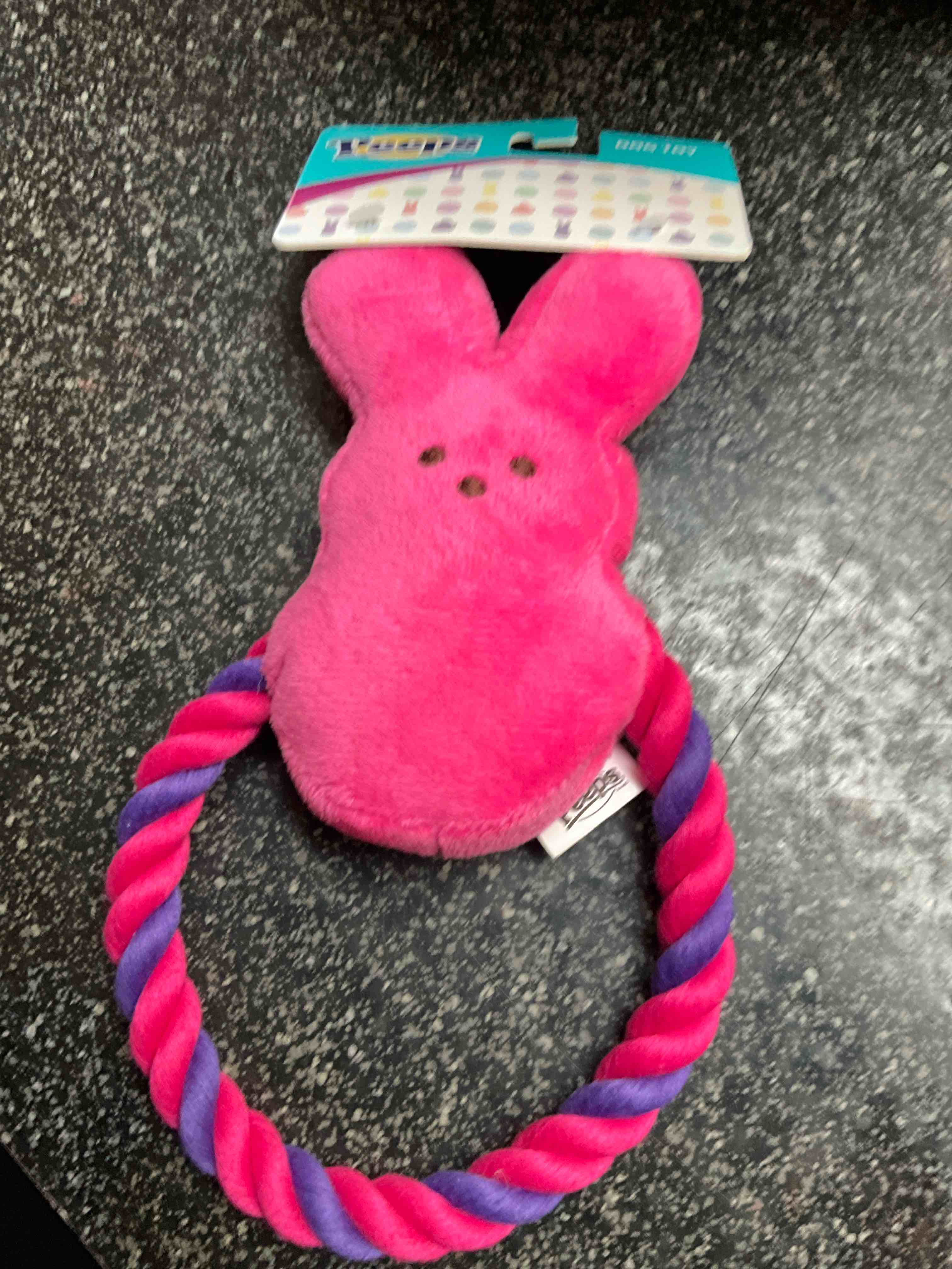 plush bunny rope pull toy for dogs | peeps for pets squeaker dog toy, pink/purple, dog toy is a fun and cute way to entertain your pet