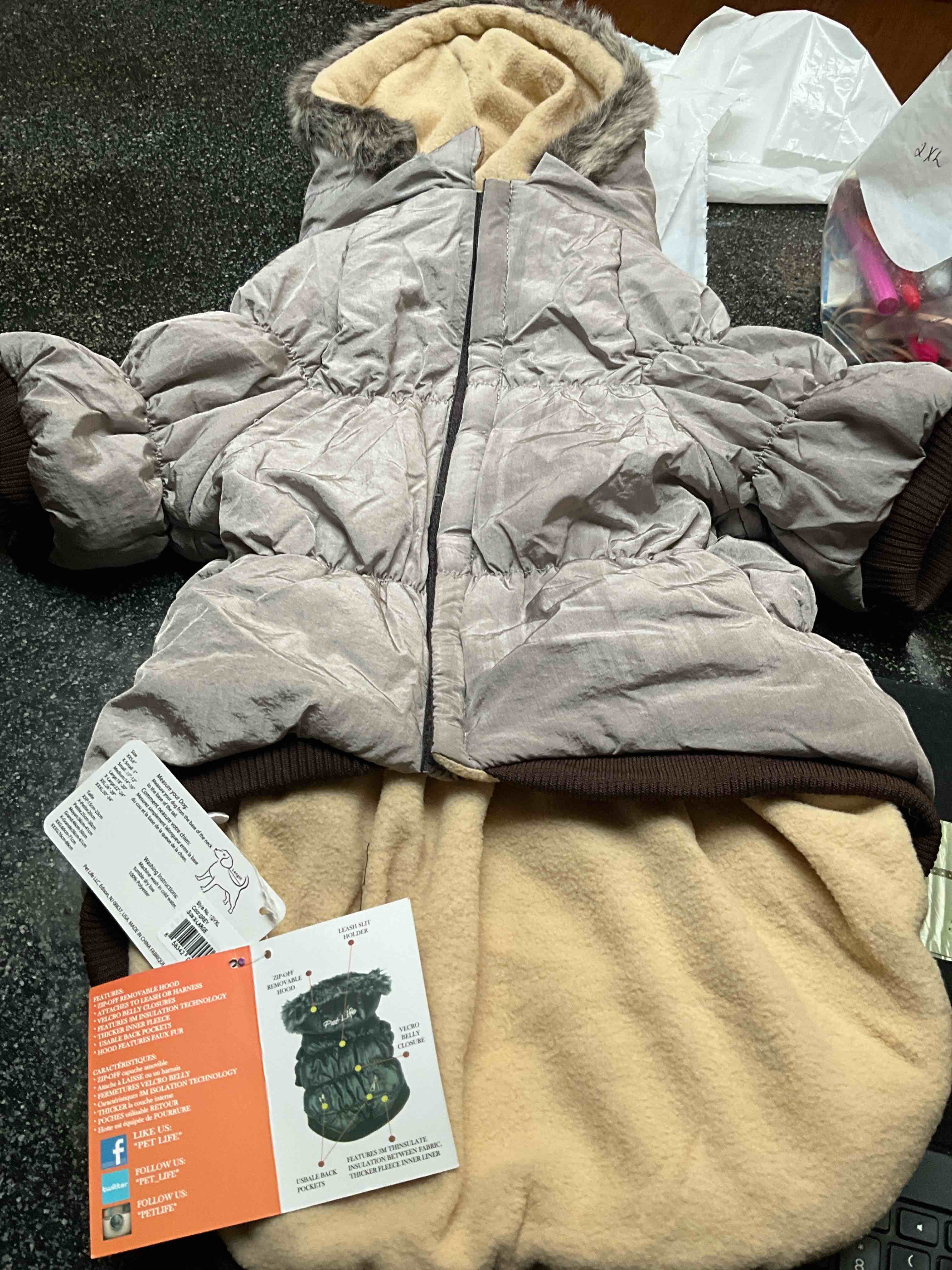 Condition photo showing New/Like New for Pet Life - Innovate Your Pets Life - Classic Mettalic Parka with removable Zip Hood 