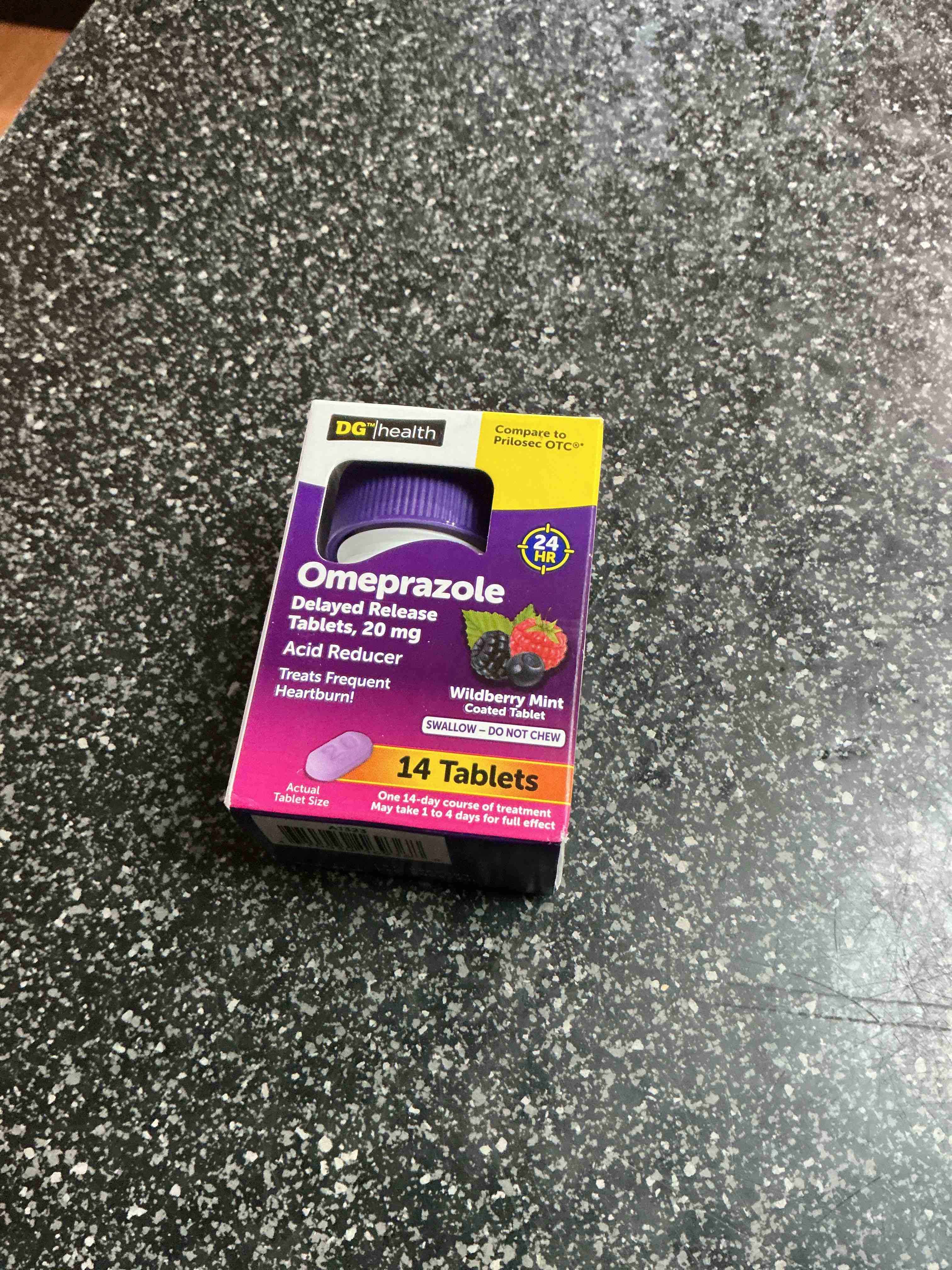 Condition photo showing As Is for DG Health Omeprazole Delayed Release Tablets 14 Tablets 