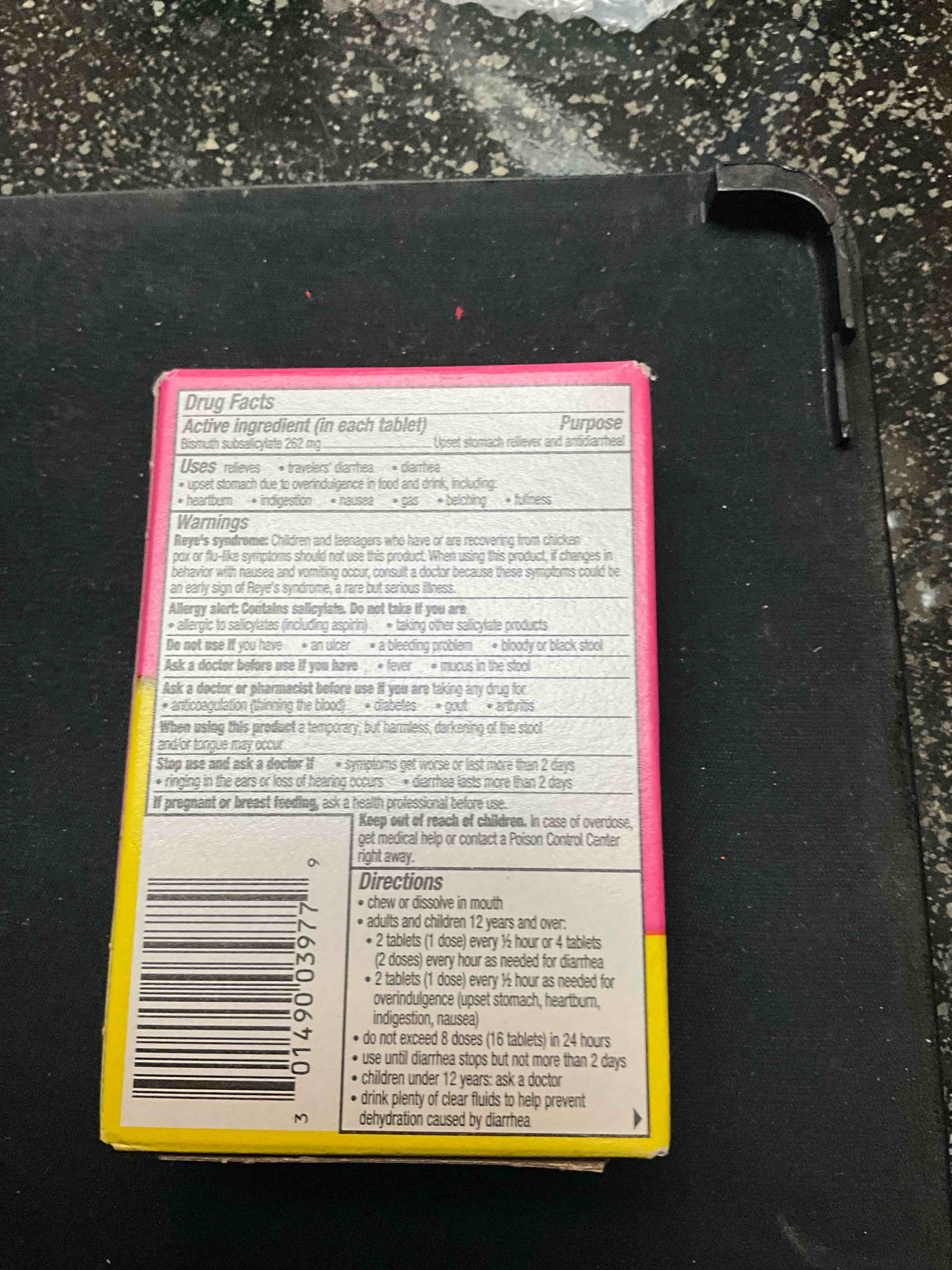 Condition photo showing As Is for Pepto Bismol Chewable Tablets, Upset Stomach Relief, Nausea Relief, Heartburn Relief, Indigestion Relief, Anti Diarrhea Medication for Adults - 5 Symptom Relief, 30 ct