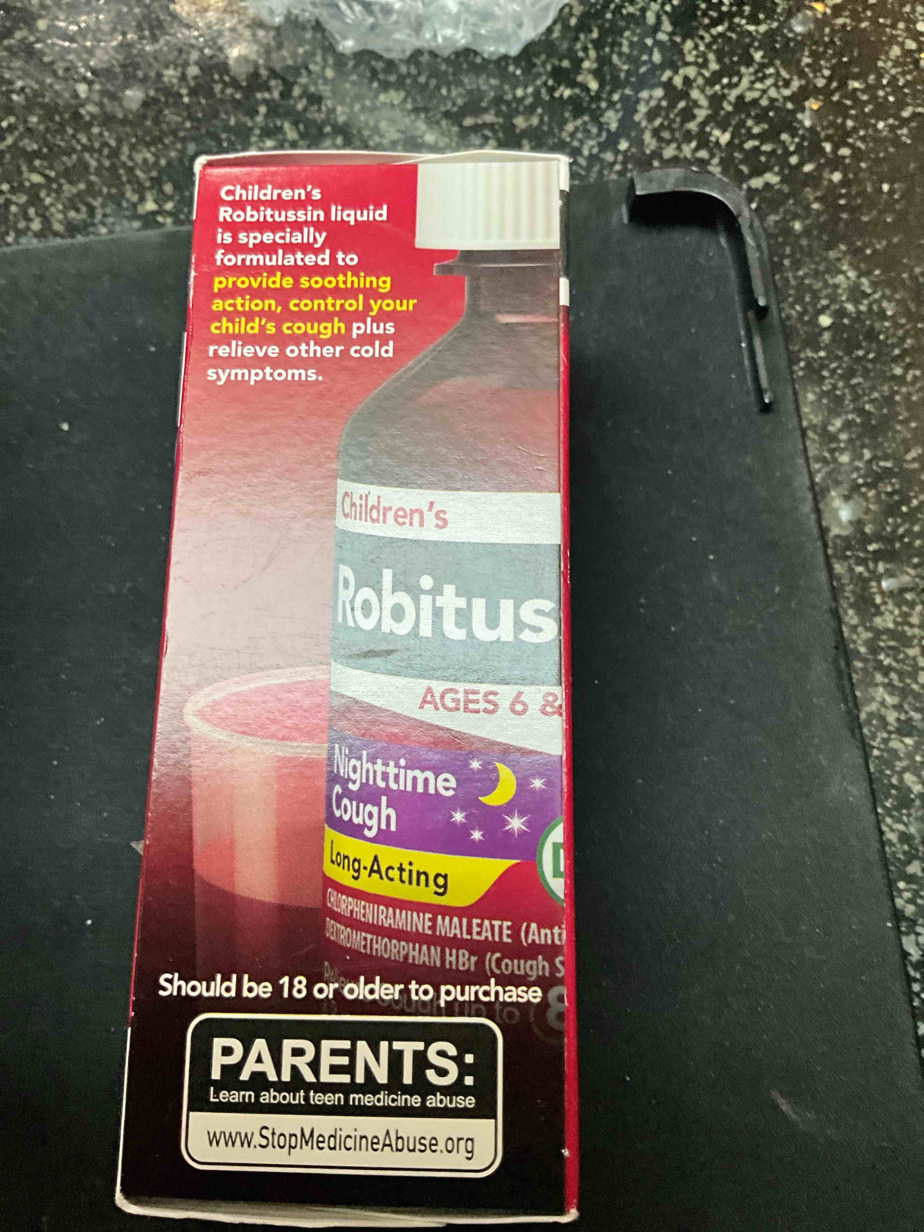 Condition photo showing As Is for Children's Robitussin Nighttime Cough Long-Acting DM, Cough Medicine for Kids, Fruit Punch Flavor - 4 Fl Oz Bottle