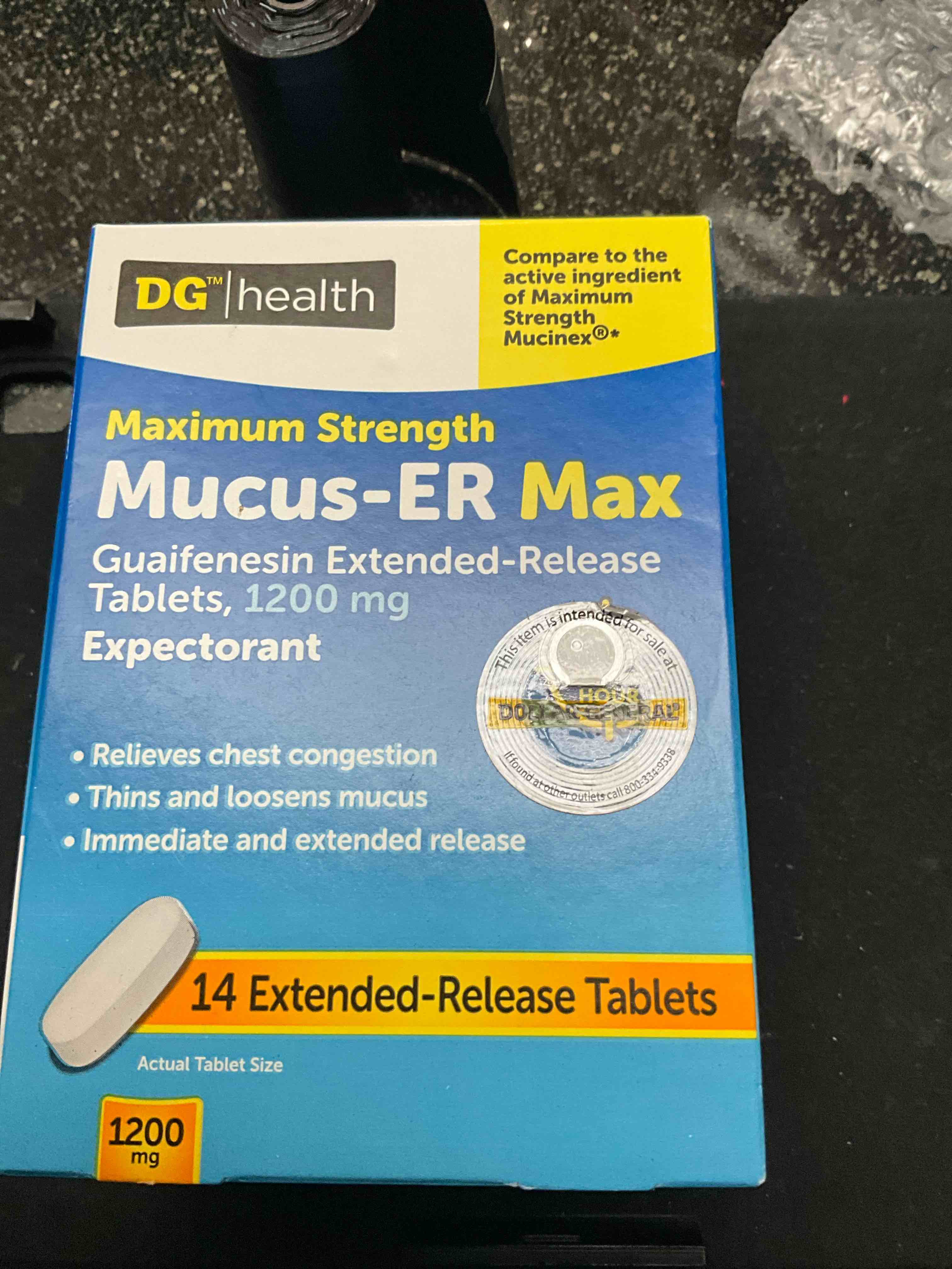 DG Health - Maximum Strength - Mucus-ER Max - 14 extended Release Tabs 1200mg 