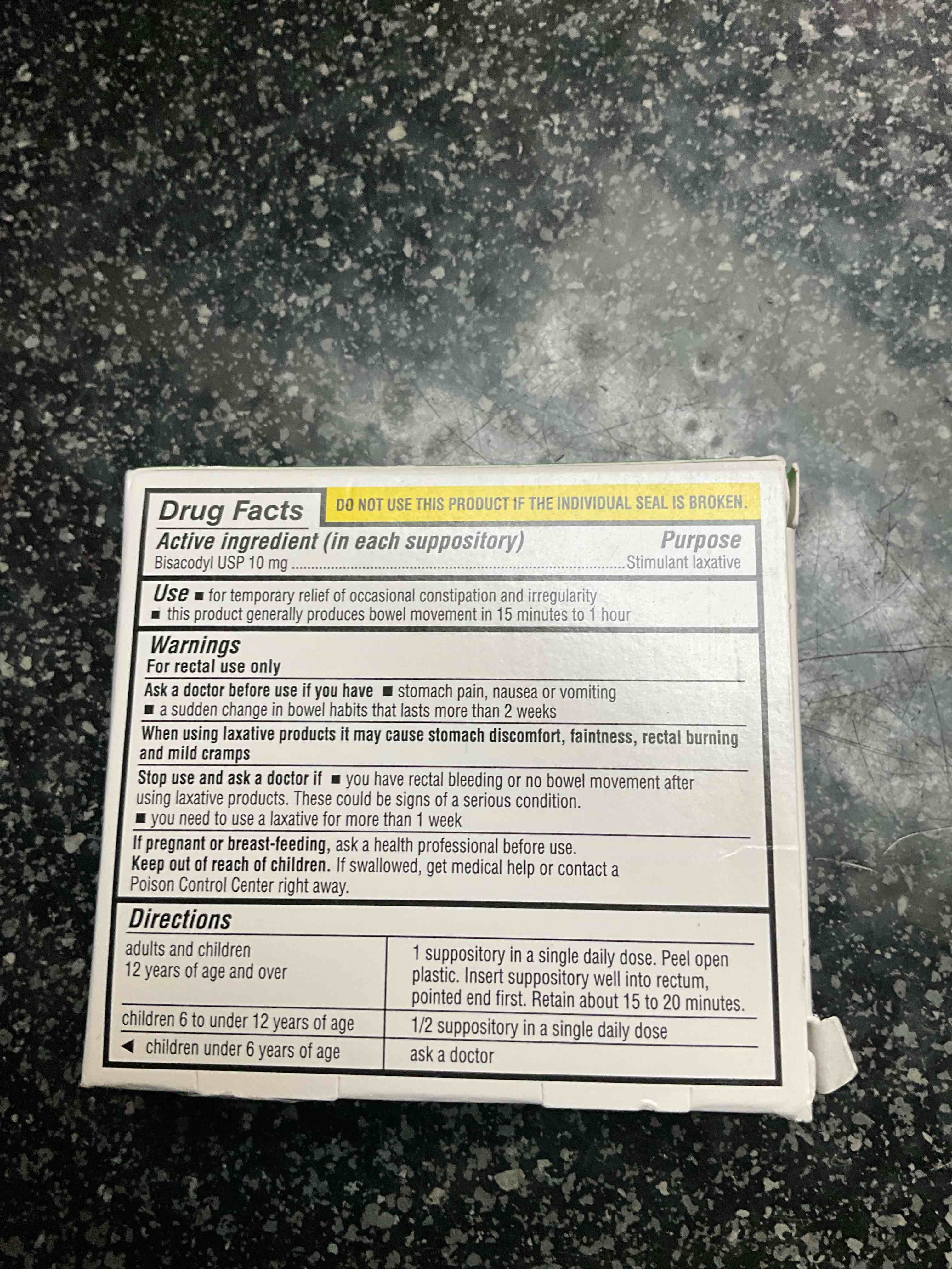 Condition photo showing As Is for DG Health - Gentle Laxative - 4 suppositories - bisacodyl 10 mg 
