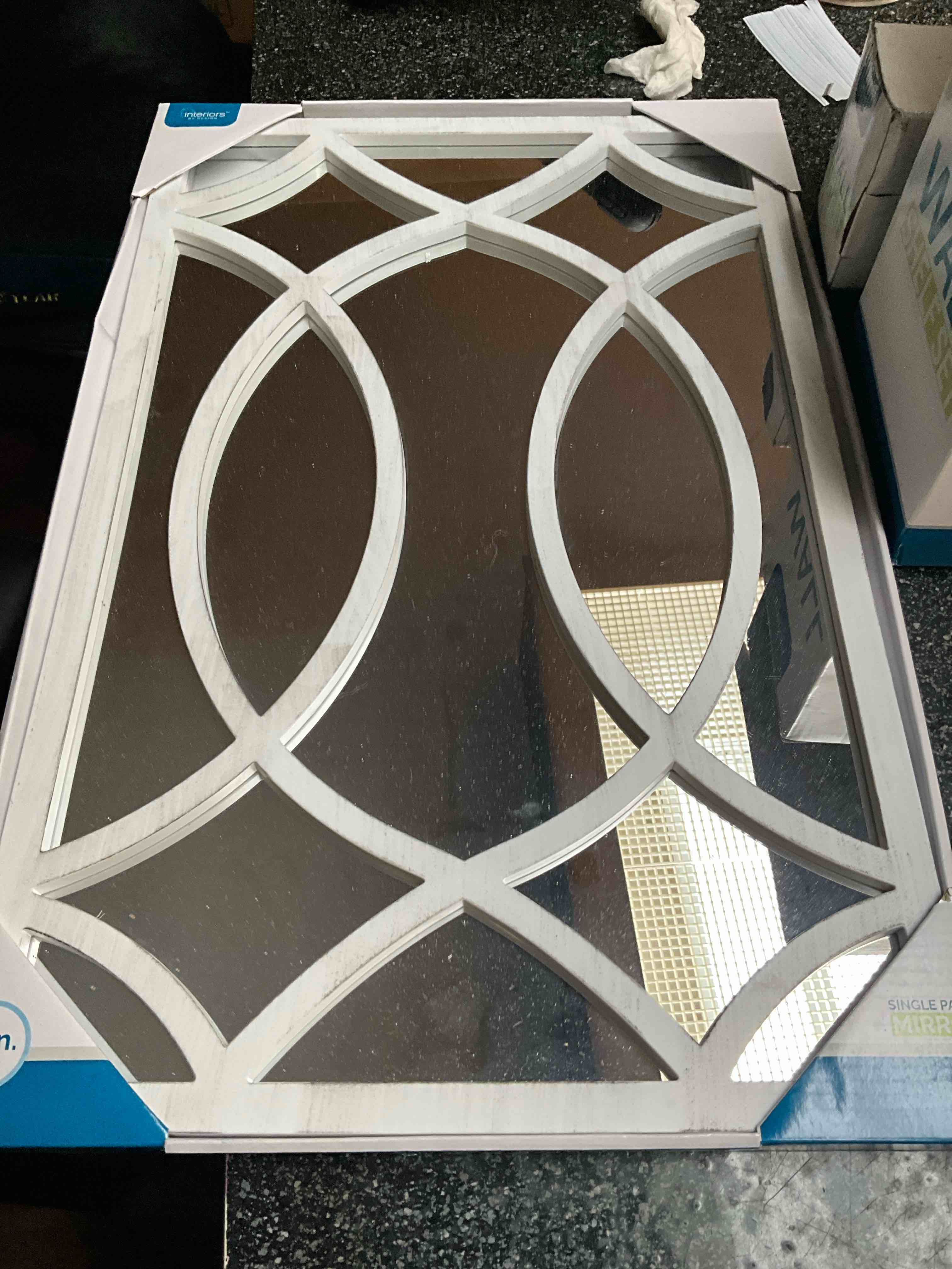 Condition photo showing New/Like New for Interiors By Design - Single Panel White Washed Mirror - 13 x 20 