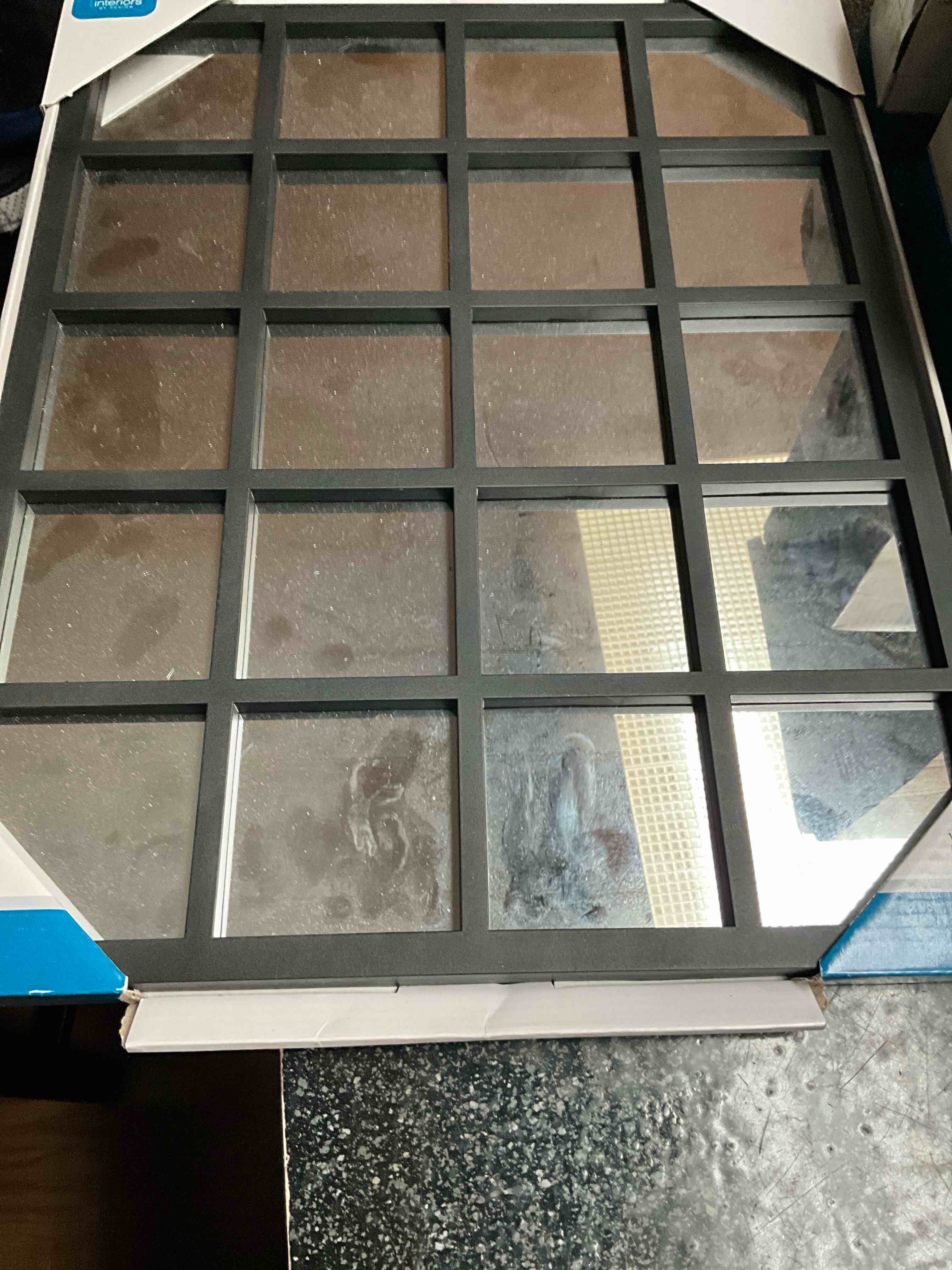 Condition photo showing New/Like New for Interiors By Design - Black - Window Pane Mirror - 14 x 17.5 