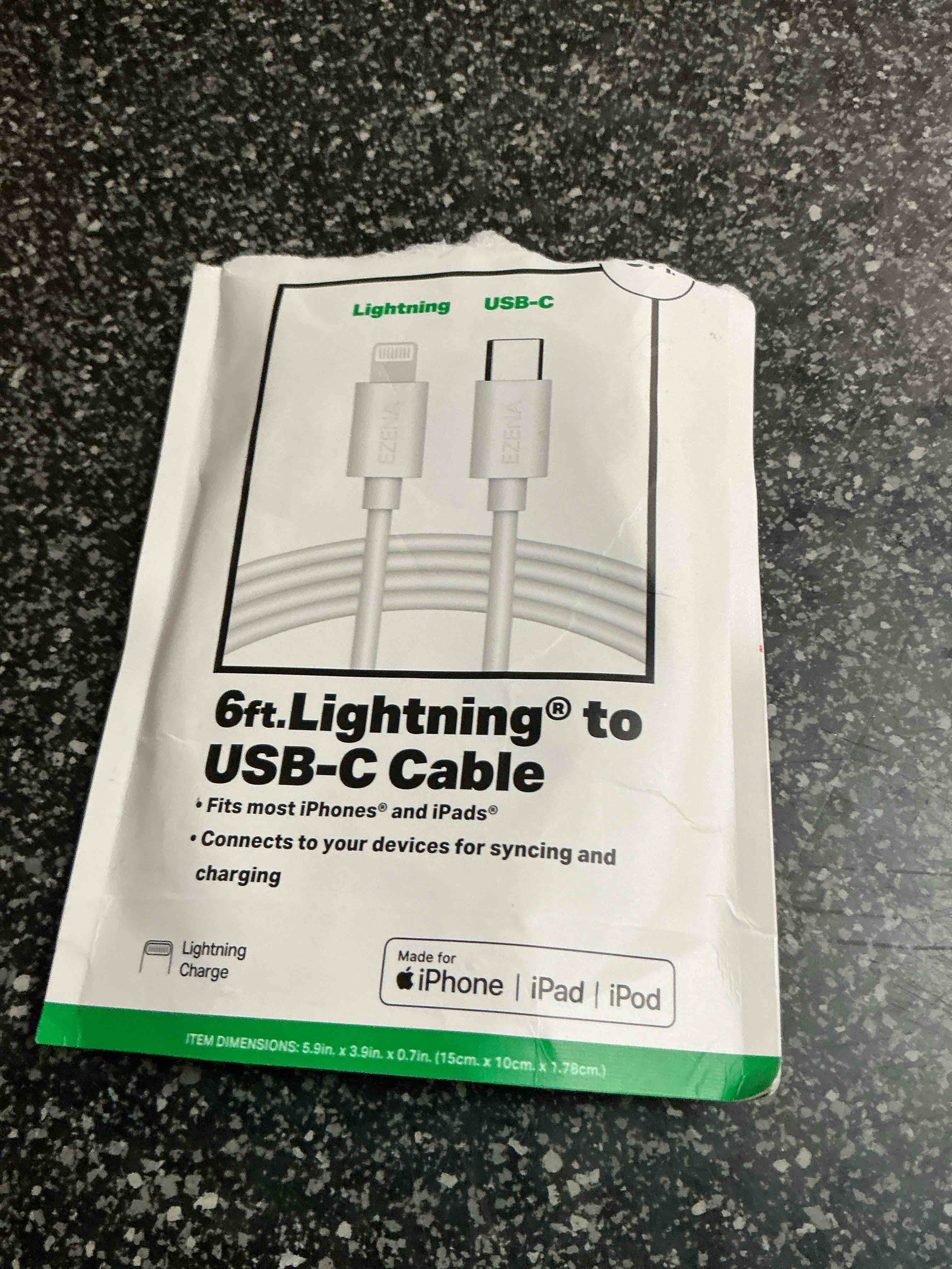 6 FT. Lighting To USB - C Cable 
