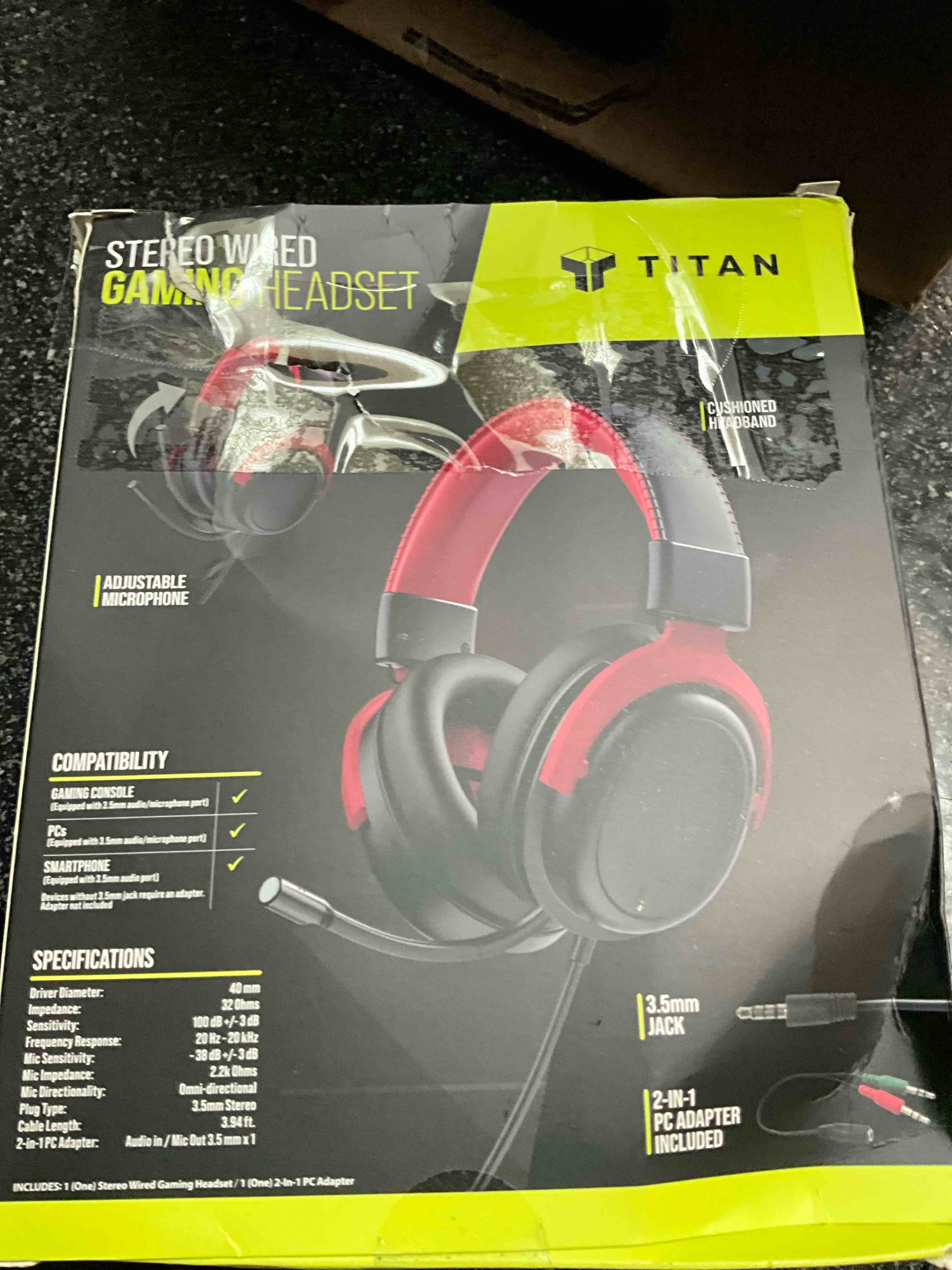 Condition photo showing New/Like New for Titan - Stereo Wired Gaming Headset - Black/Red 