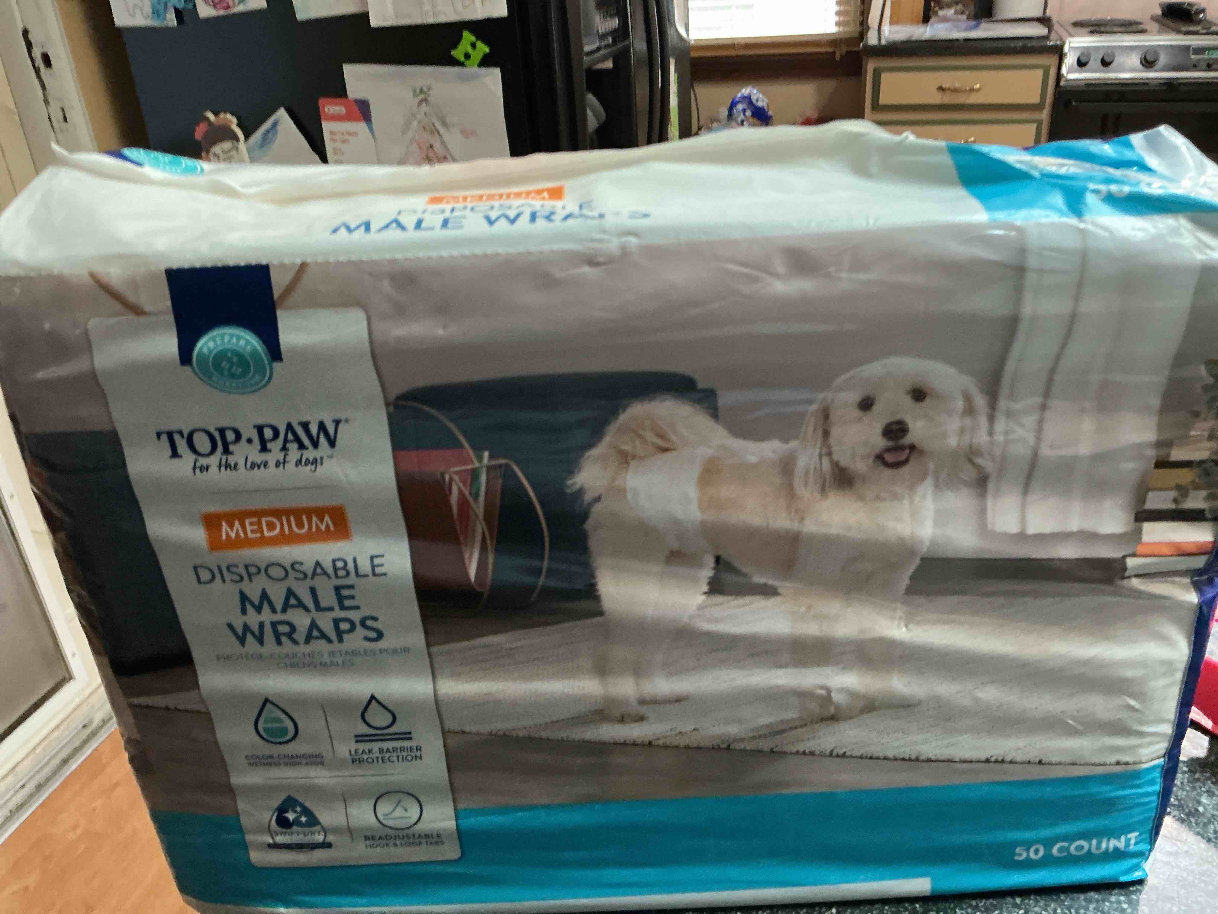 Condition photo showing New/Like New for Top - Paw Disposable Male Wraps Size M. 50 Count