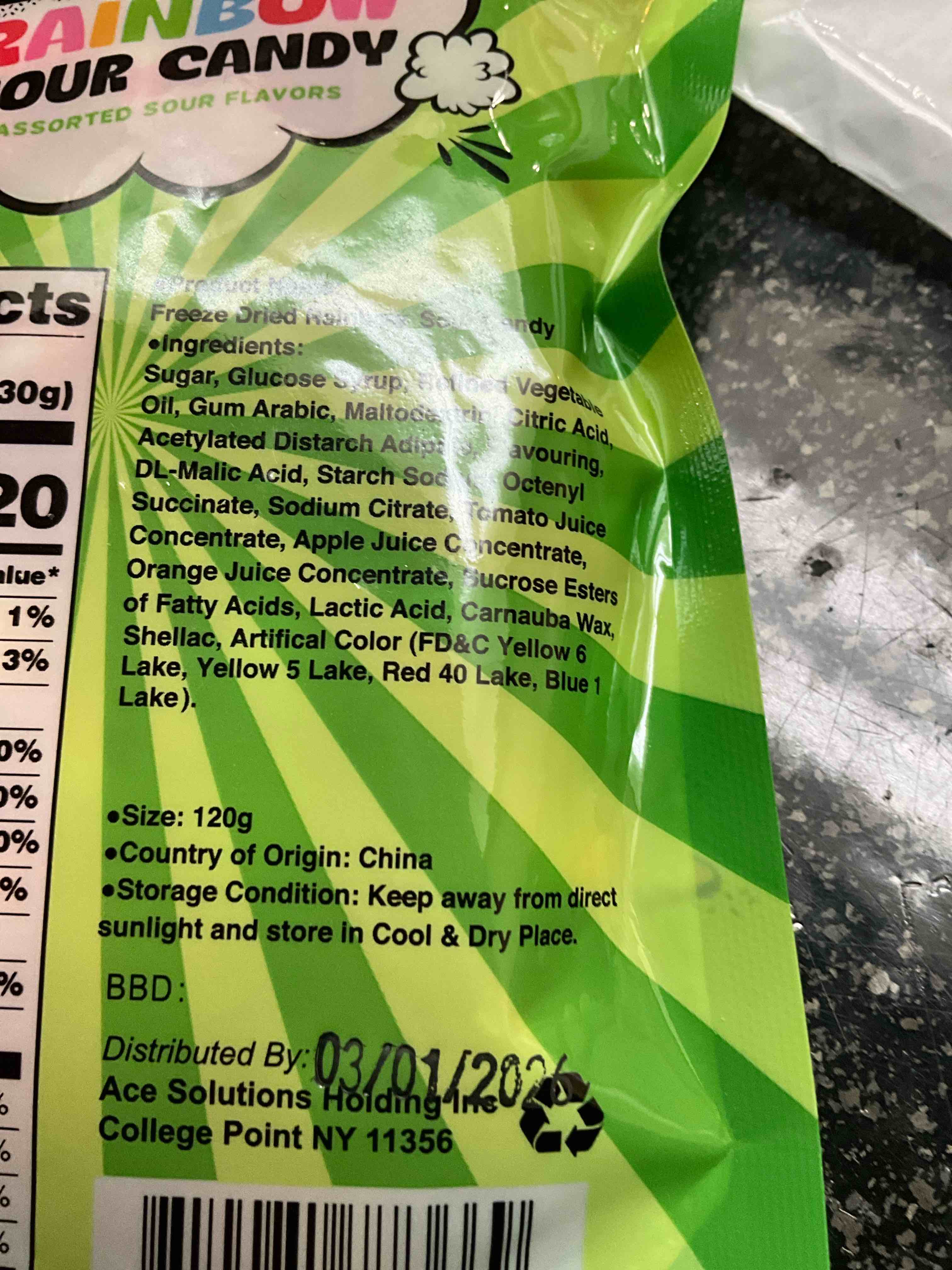 Condition photo showing As Is for Fusion Select 120g Rainbow Bean Candy - Assorted Freeze Dried Candy Pack with Sour Flavors - Dehydrated, Crunchy, Colorful Treats & Snacks for Kids & Adults - Packed in a Resealable Pouch - 120g