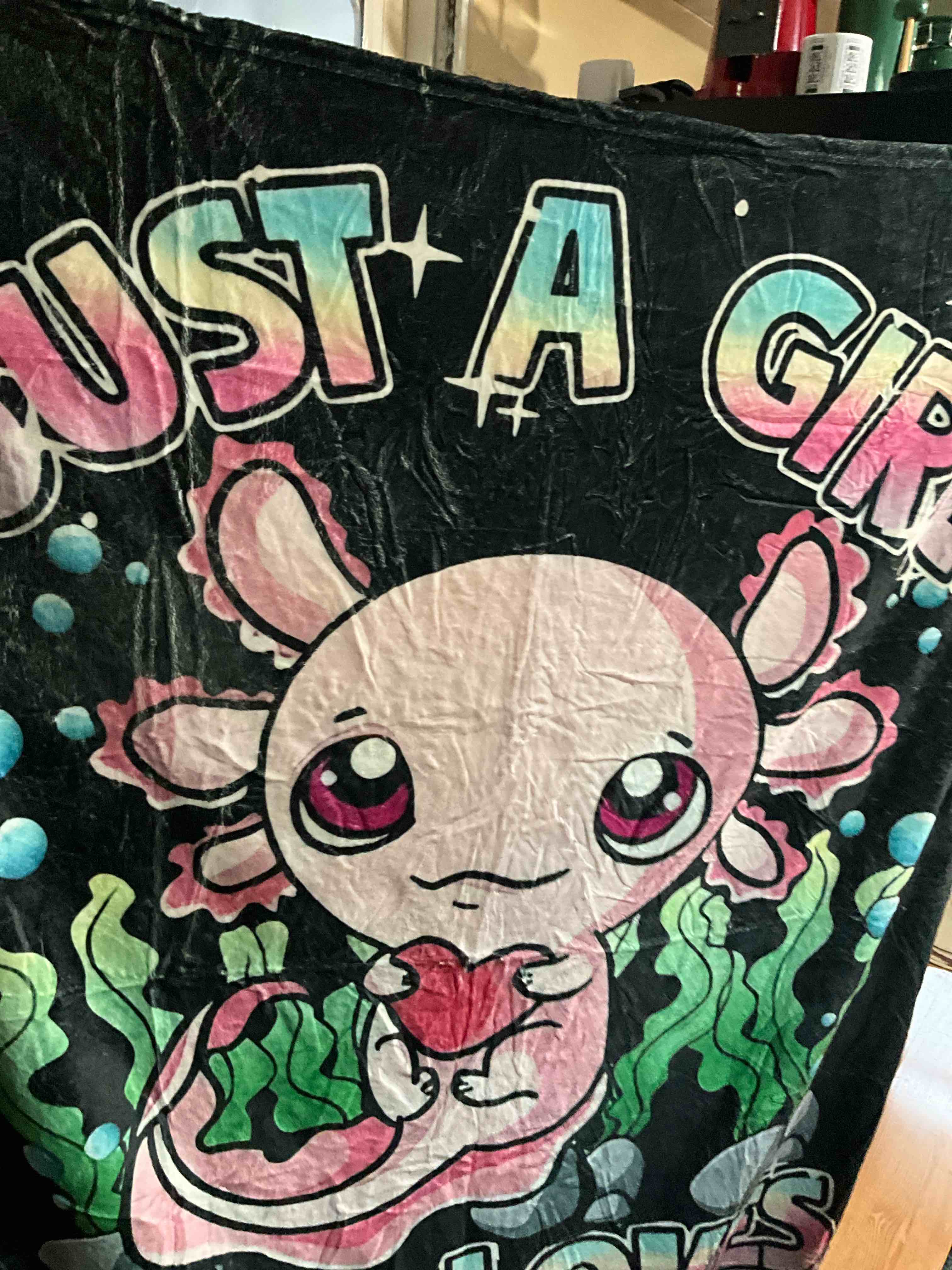 Condition photo showing New/Like New for Just A Girl Who Loves Axolotls Blanket 