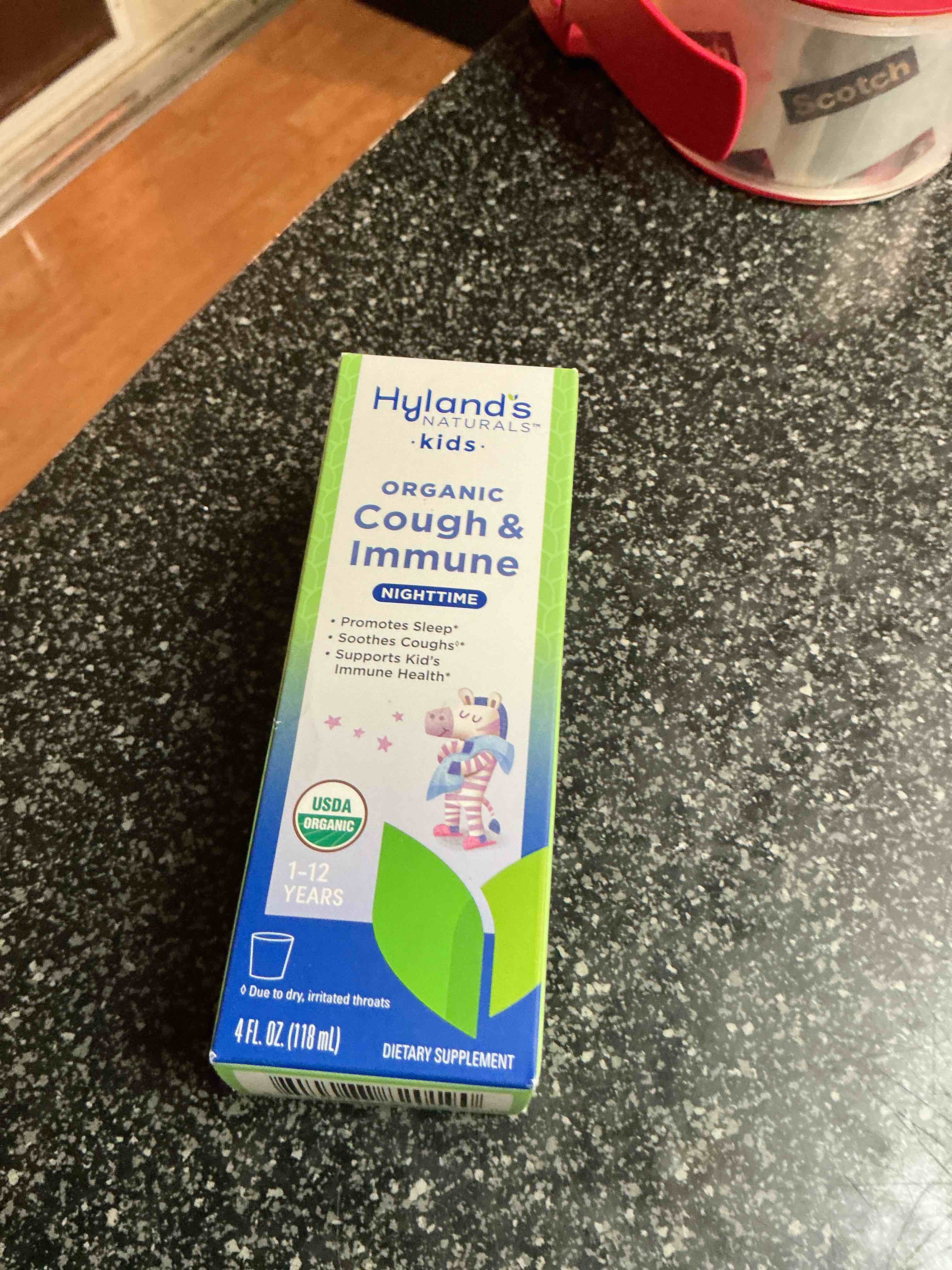 Condition photo showing New/Like New for Hyland's Kids Nighttime Organic Cough Syrup and Immune Support with Agave, Elderberry and Pomegranate, Soothes Cough, and Supports Immunity, 4 Fl. Oz.