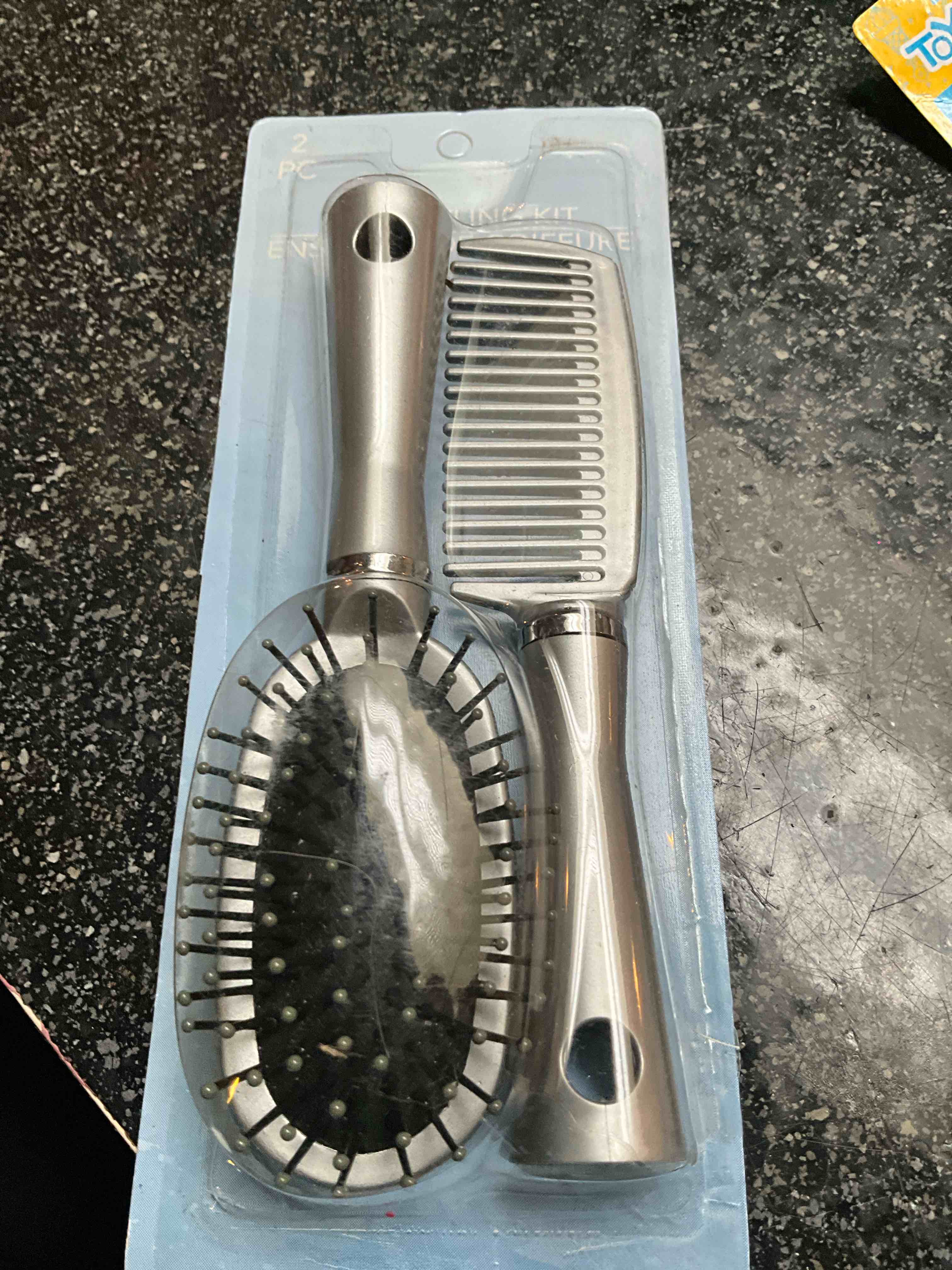 2 pc Hair Styling Kit - Silver - Brush & Comb 