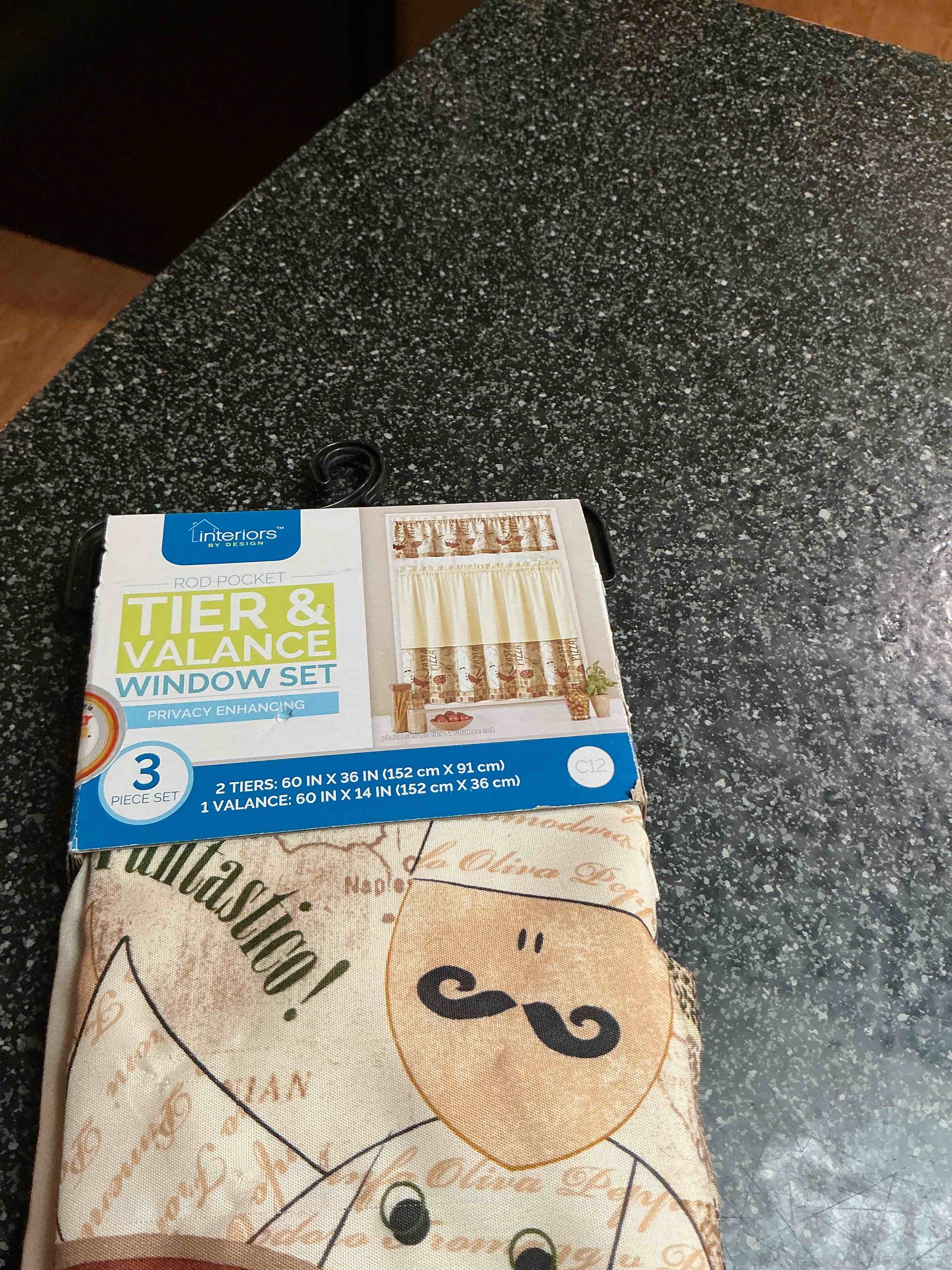 Condition photo showing New/Like New for Interiors By Design Tier  & Valance  Window Set 3 Pieces Set  1 Valance 60 “ X 14 “ 2 Tiers 60 “ X 36 “