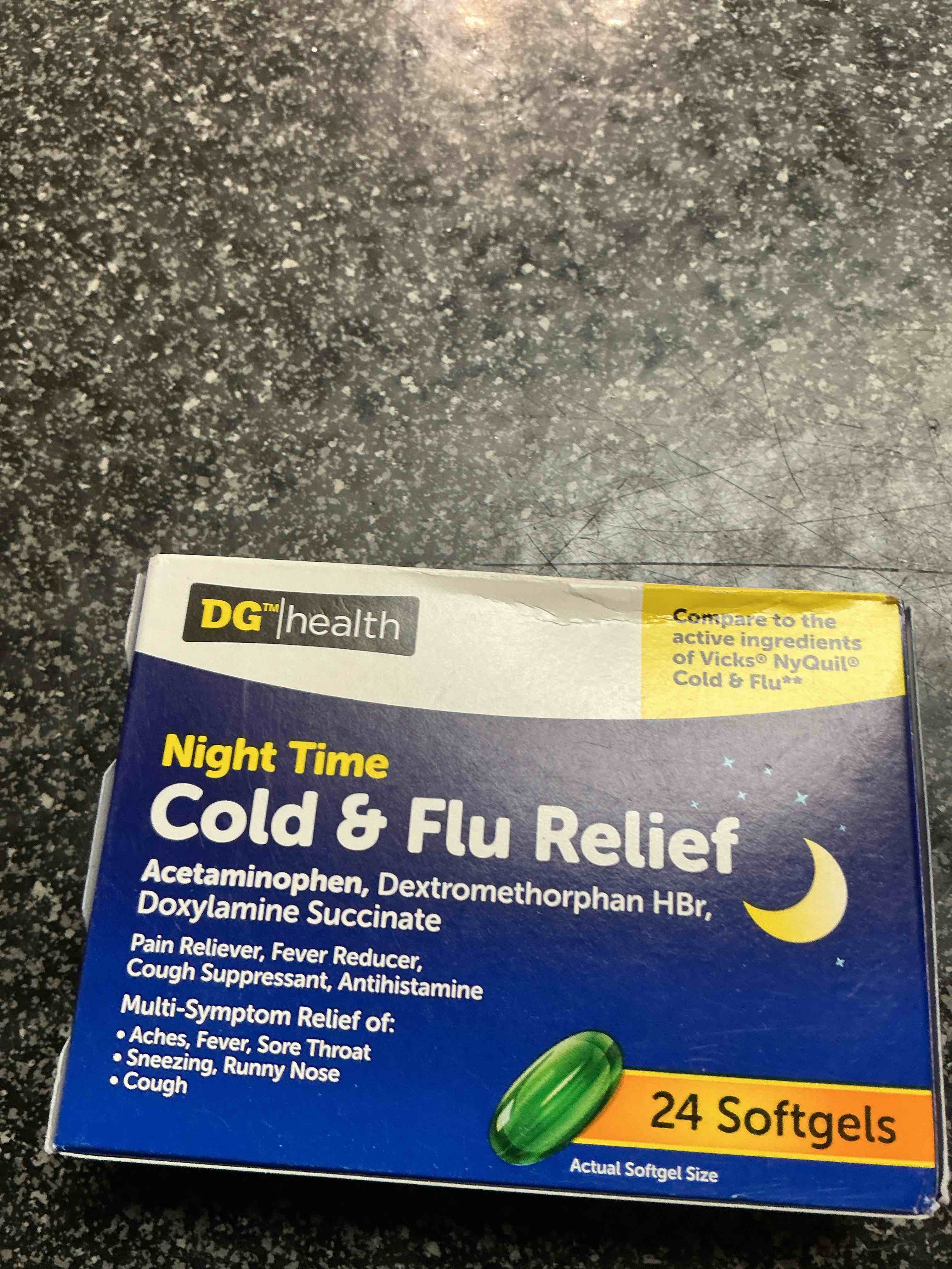 DG Health Night Time Cold & Flu Relief 24 Softgels 