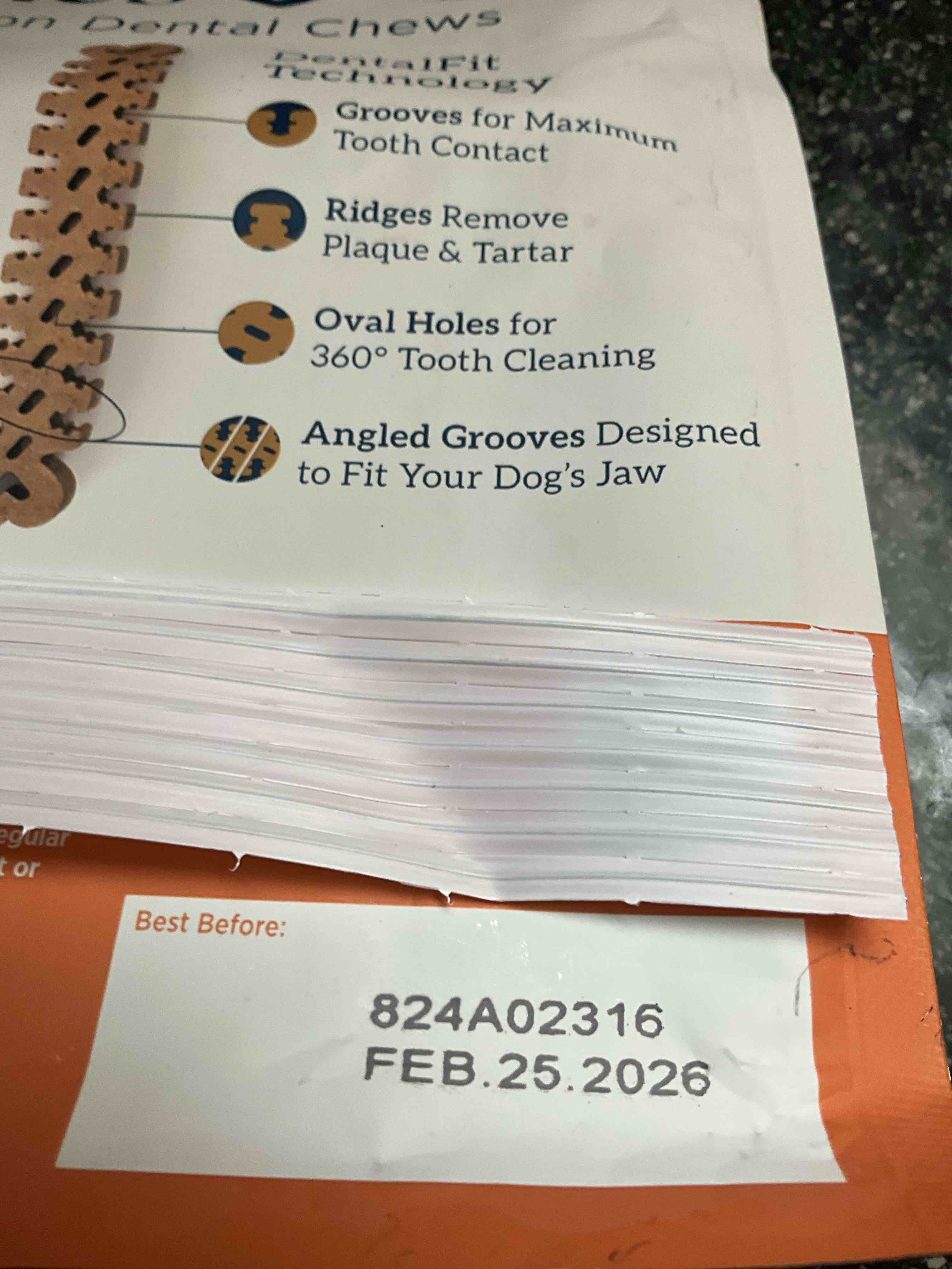 Condition photo showing As Is for Groovies Flexible, Built to Last Dog Dental Chews, Contact-Cleaning Design Supporting Tartar Control & Fresh Breath, Oral Care Treats, USA Manufactured, Patented DentalFit Tech, Large Dogs, 12 Chews