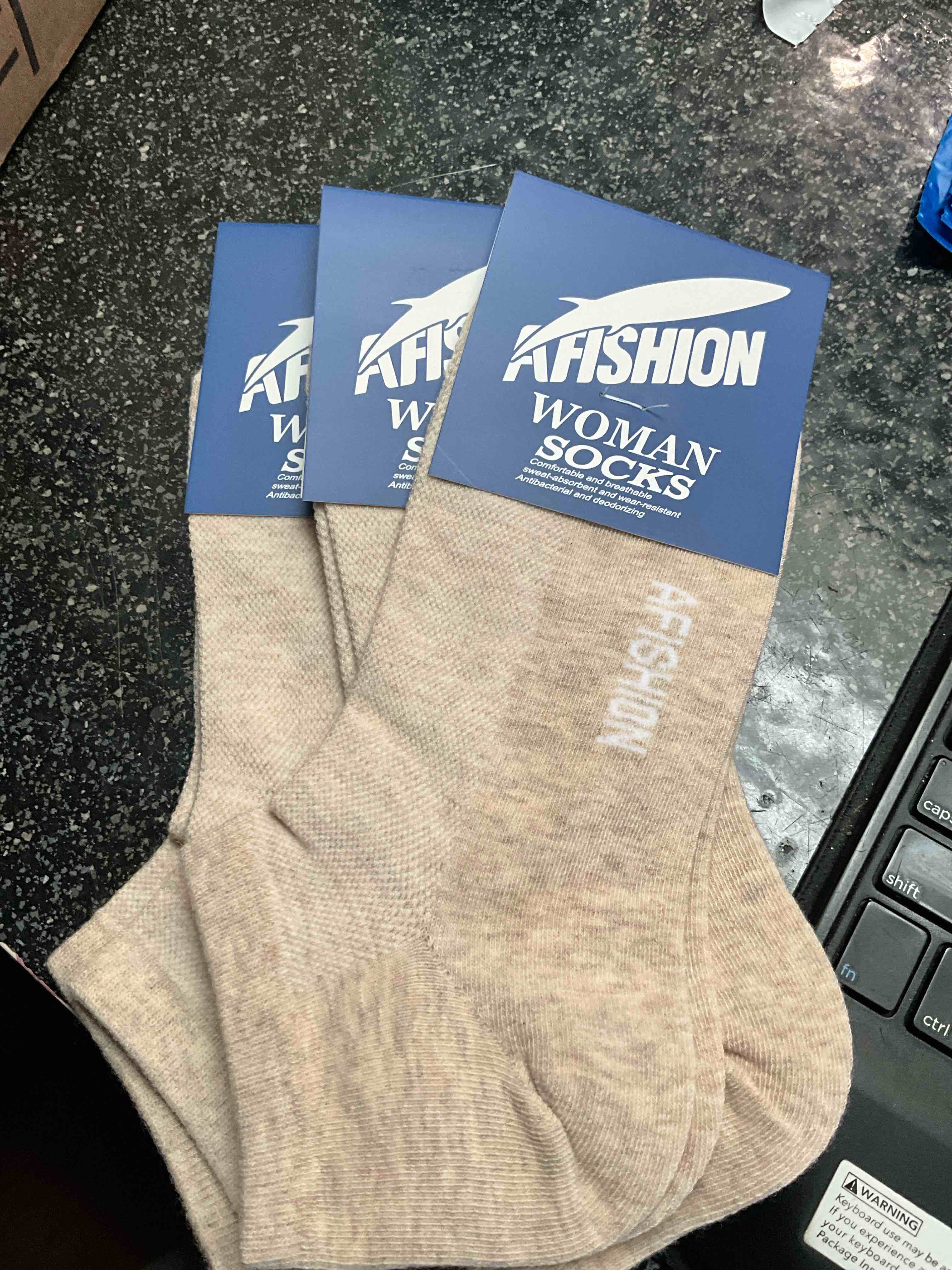 Condition photo showing New/Like New for AFISHION - WOMAN SOCKS - 3 pair - size - 5 - 11 - Lt. Brown
