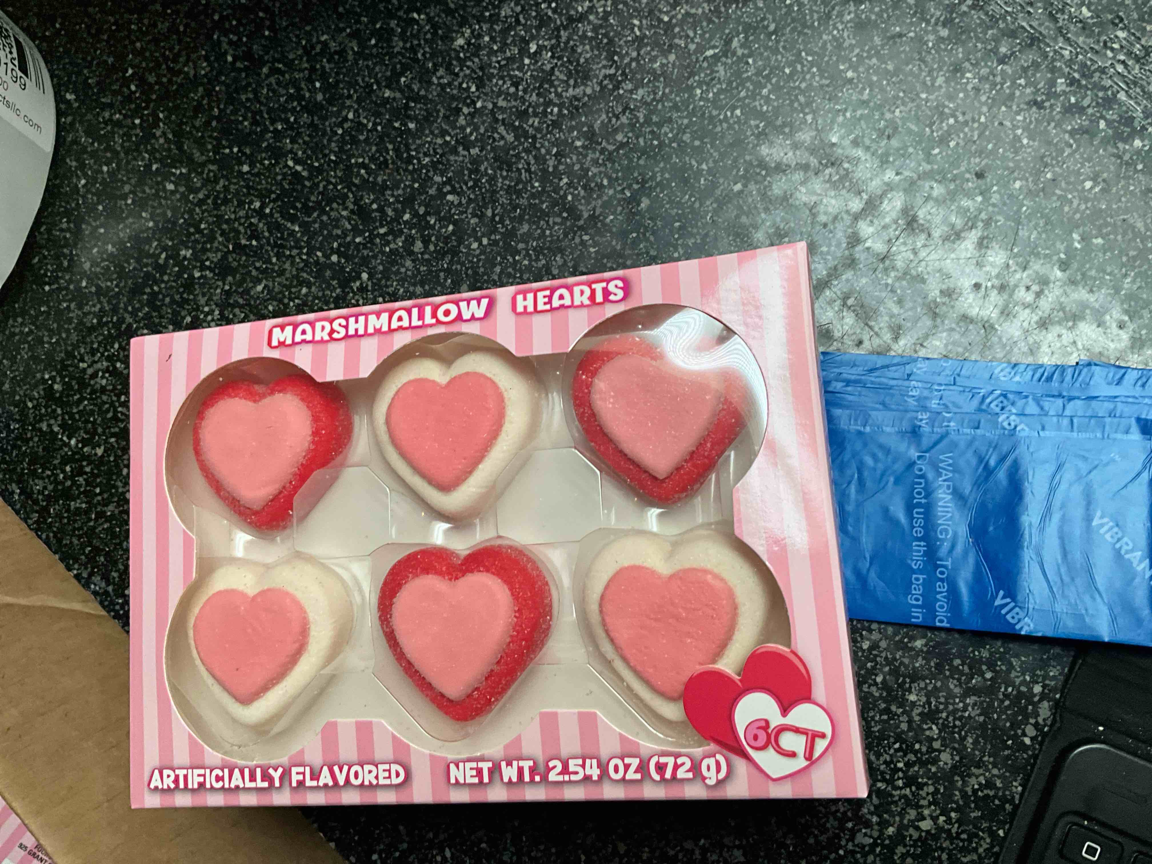 Condition photo showing New/Like New for Heart Shaped Marshmallows, Red, Pink and White Artificially Flavored Gift Candy |18 Pieces Valentines Friendship Exchange Marshmallow Hearts.