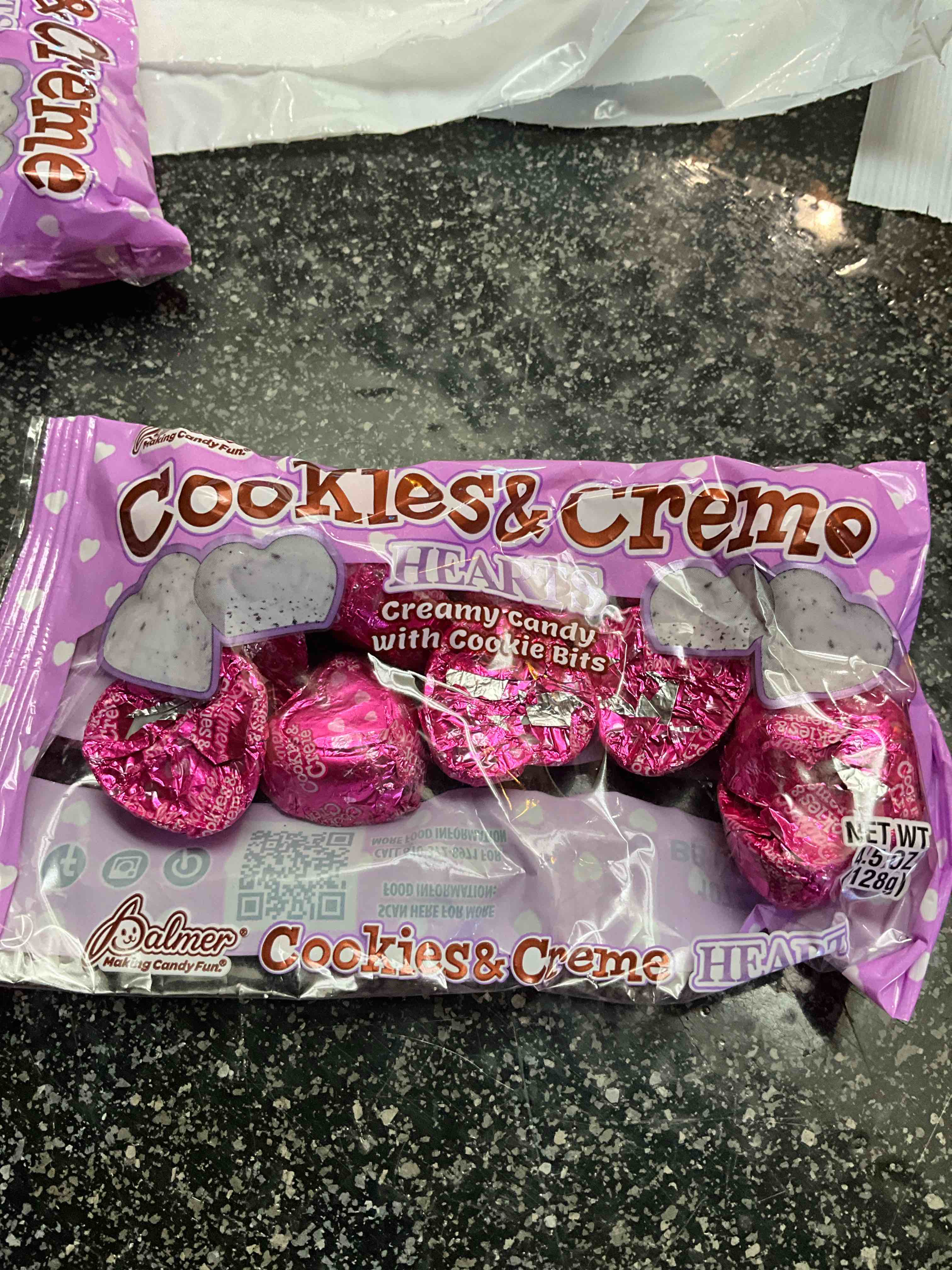 palmer cookies and creme chocolate hearts creamy candy with cookie bits - pack of 3 - 13.5 oz total