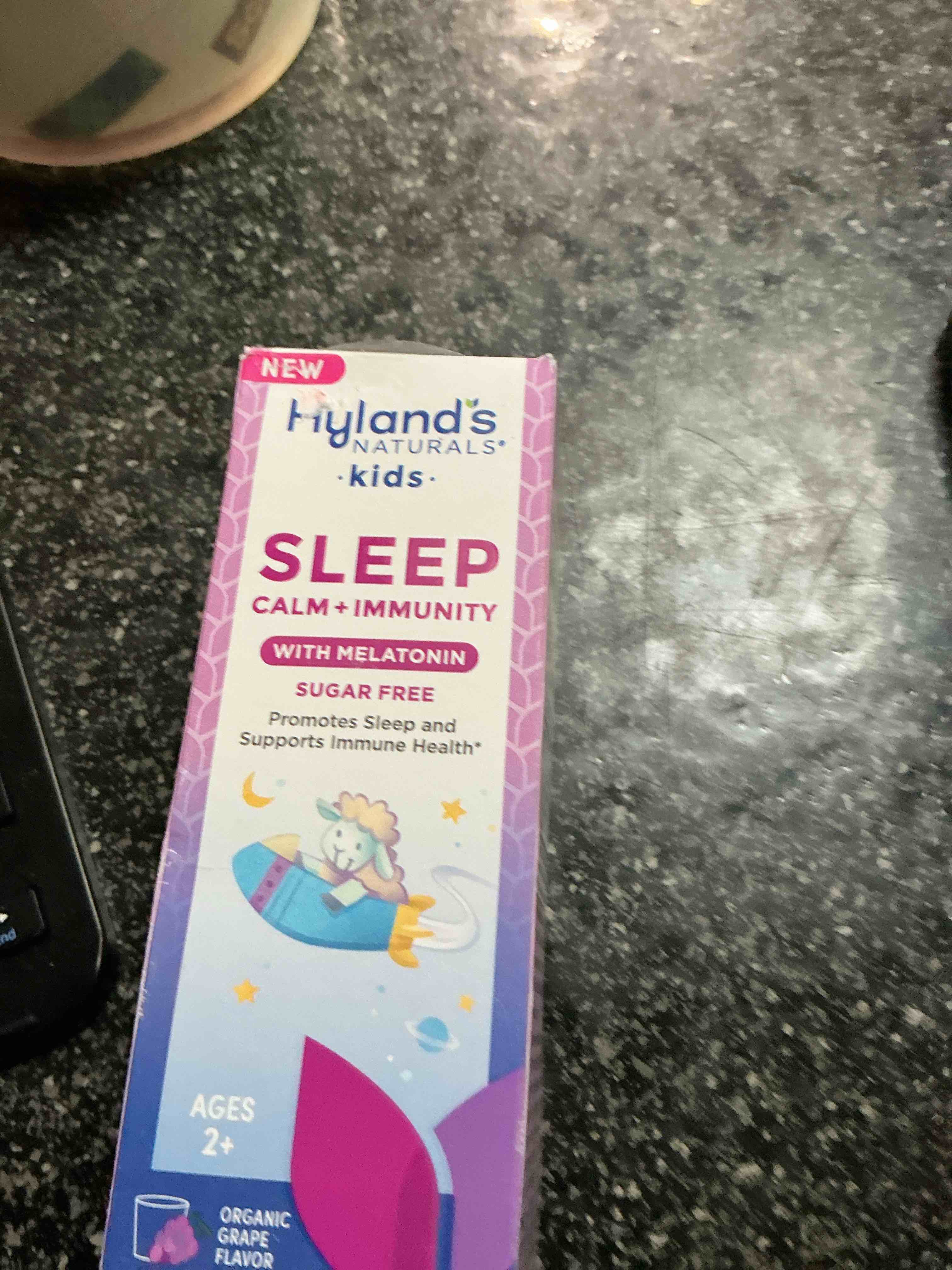 Hyland's Kids Sleep Calm & Immunity with Melatonin, Sugar-Free Sleep Aid Liquid with Magnesium, Vitamin D, Zinc & Elderberry, Promotes Sleep & Supports Immune Health, Ages 2+, Grape Flavor, 4 Fl. Oz.