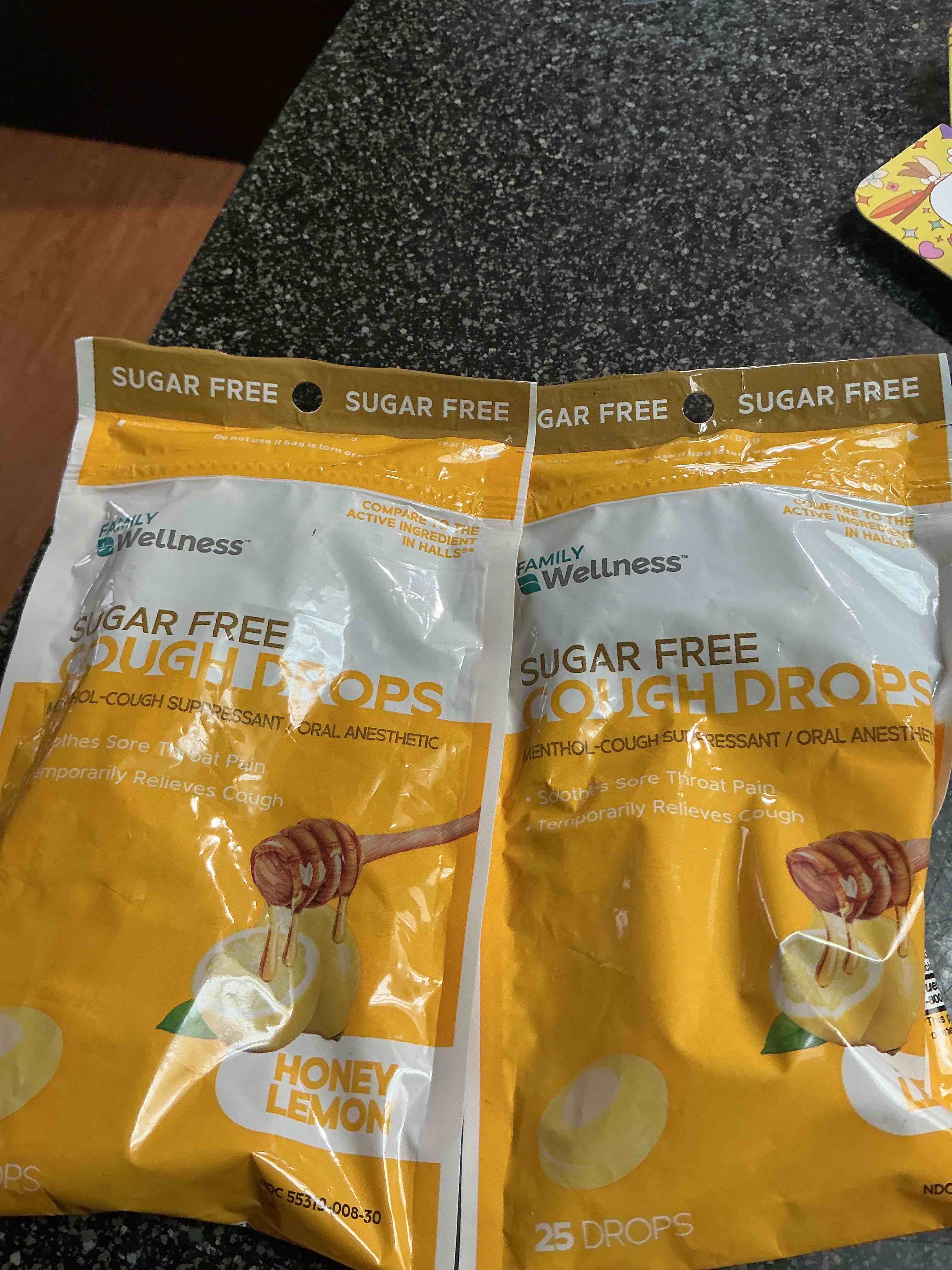 Family Wellness Sugar Free Cough Drops Honey Lemon 25 Drops 