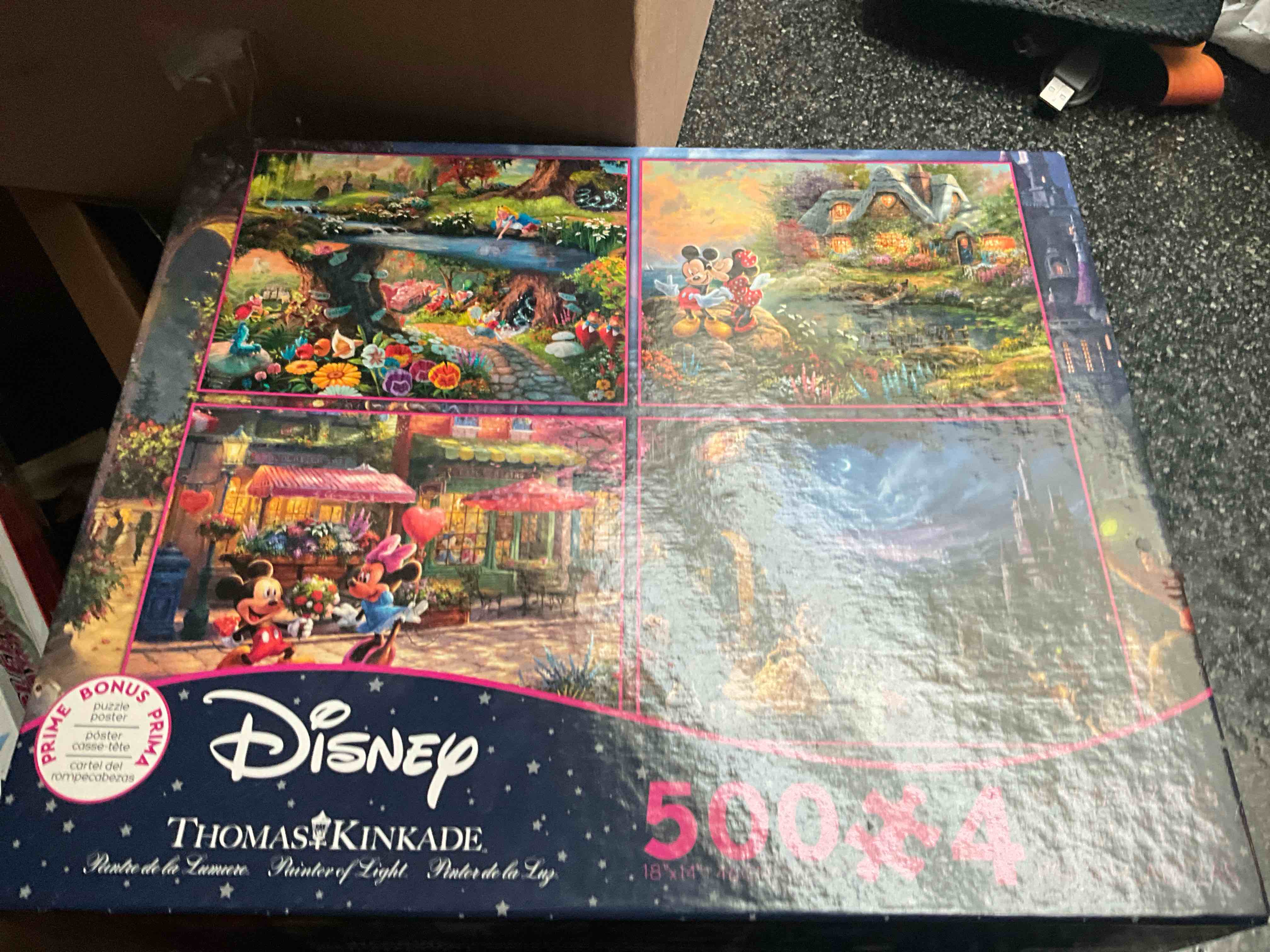 Ceaco - 4 in 1 Multipack - Thomas Kinkade - Disney Dreams Collection - Alice in Wonderland, Mickey and Minnie, & Beauty and The Beast - (4) 500 Piece Jigsaw Puzzles