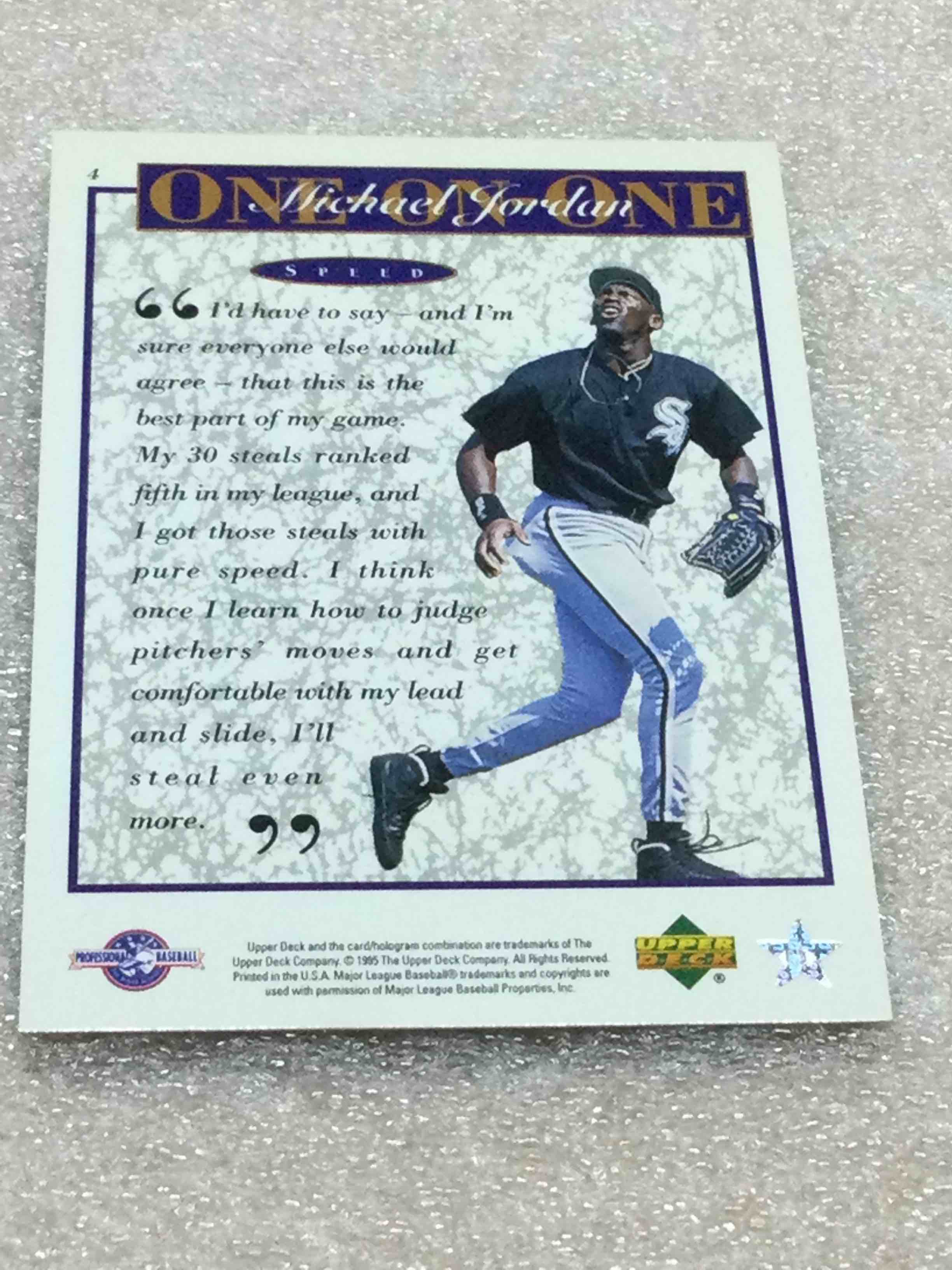 Condition photo showing As Is for Upper Deck “One on One” Michael Jordan Insert Card #4