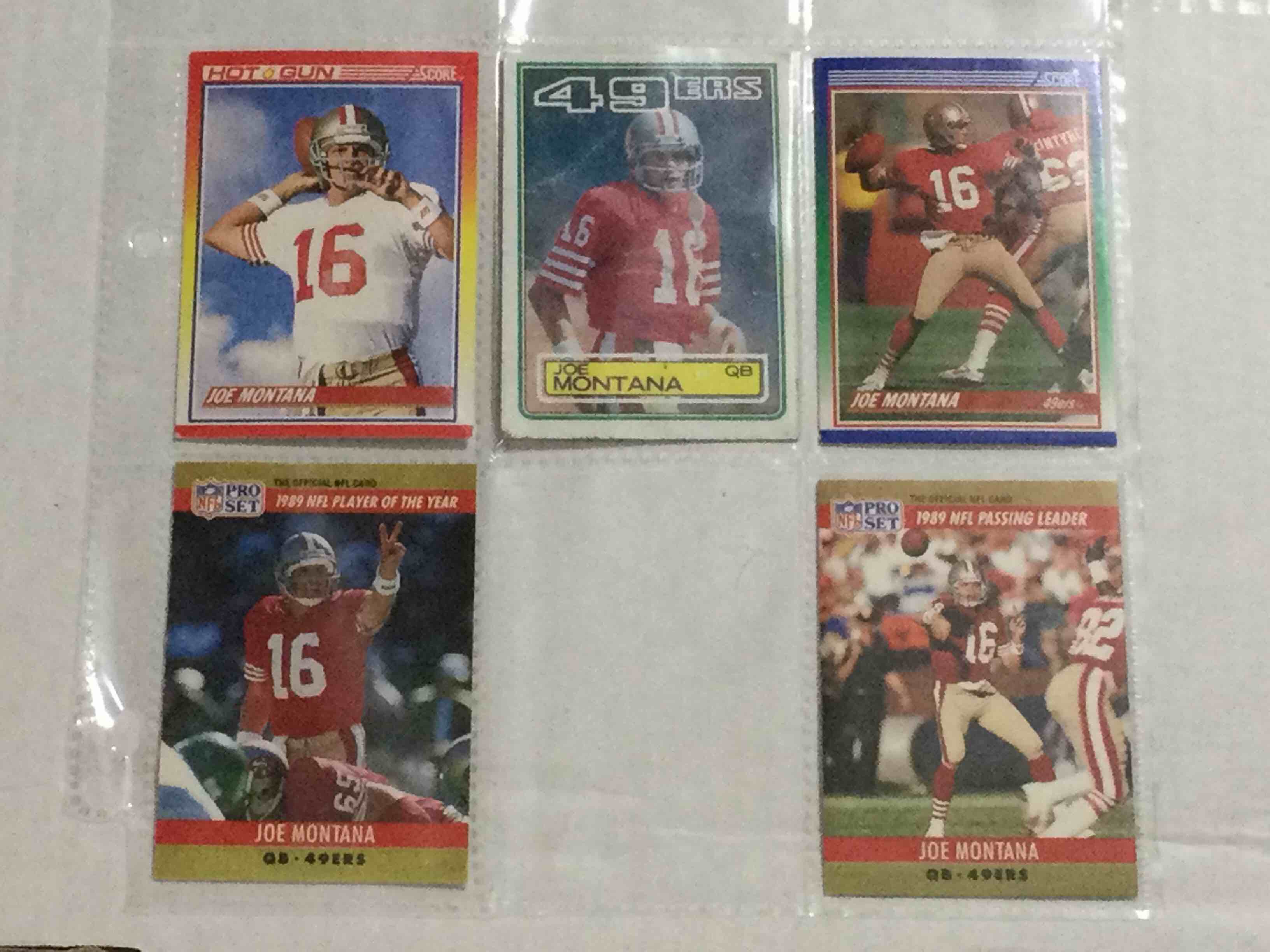 Lot of (5) Joe Montana Football Cards