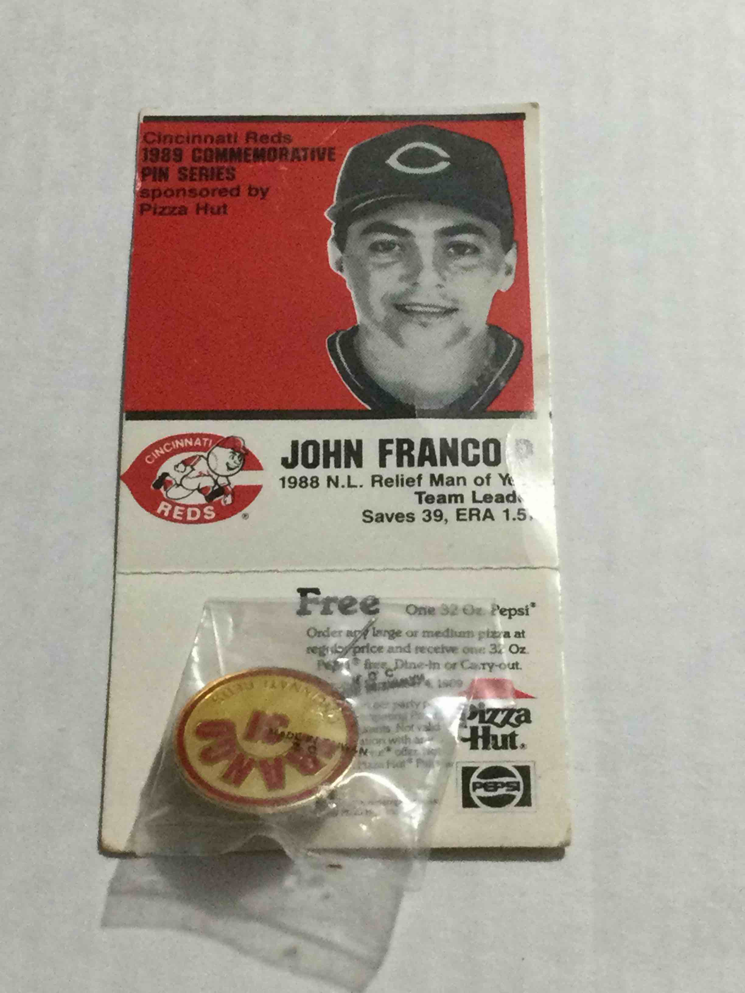 1989 Pizza Hut Cincinnati Reds John Franco Pin - Sealed