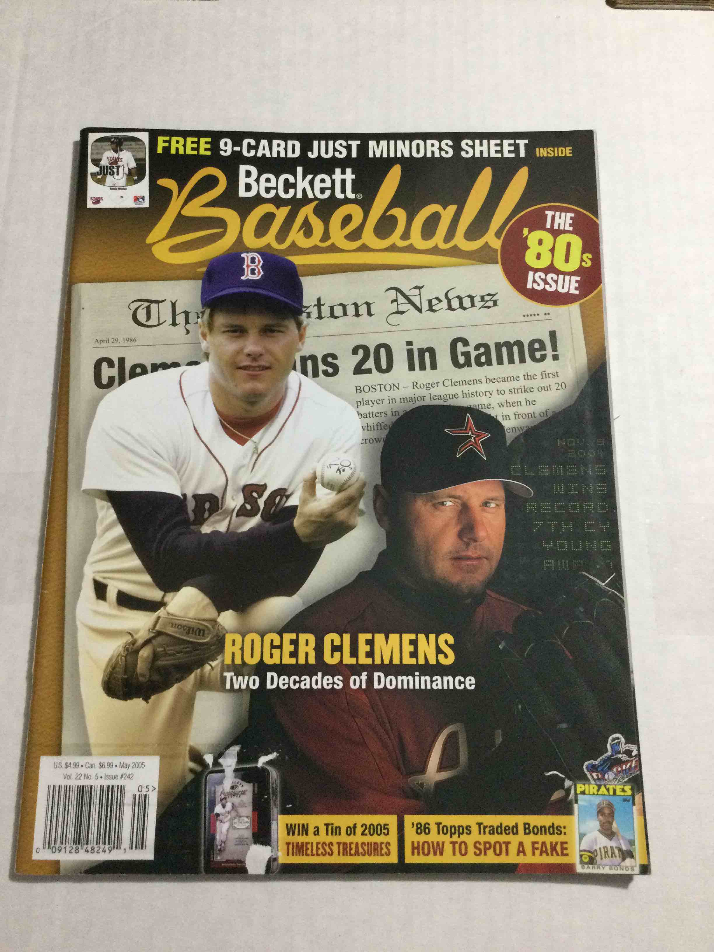 May 2005 Beckett Baseball - Roger Clemens Cover - Sheet of Just Minors Cards 