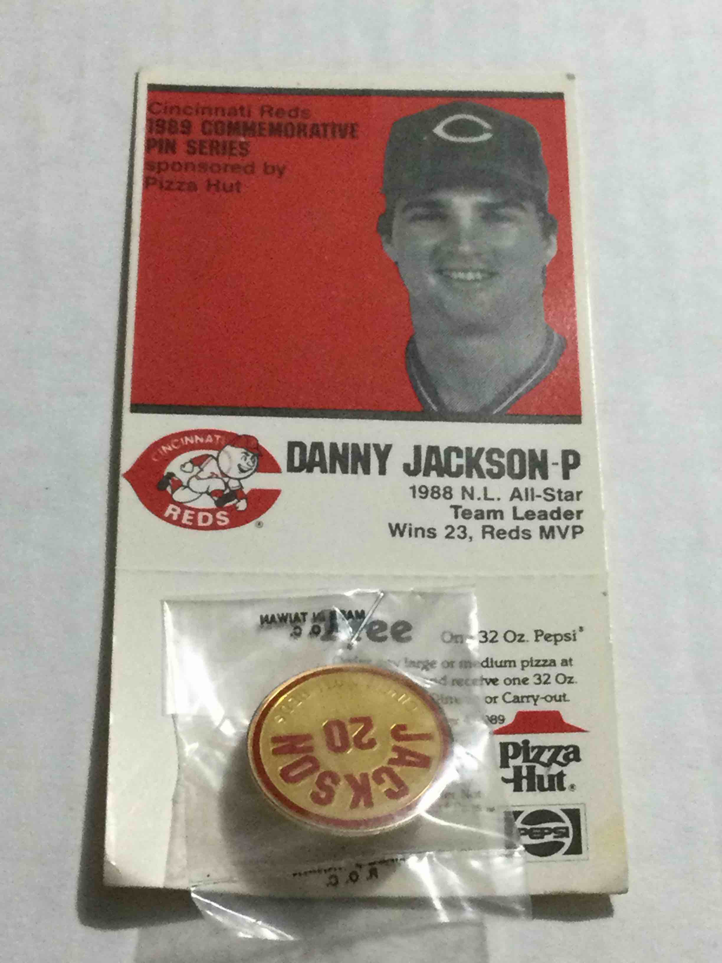 1989 Pizza Hut Cincinnati Reds Danny Jackson Pin - Sealed